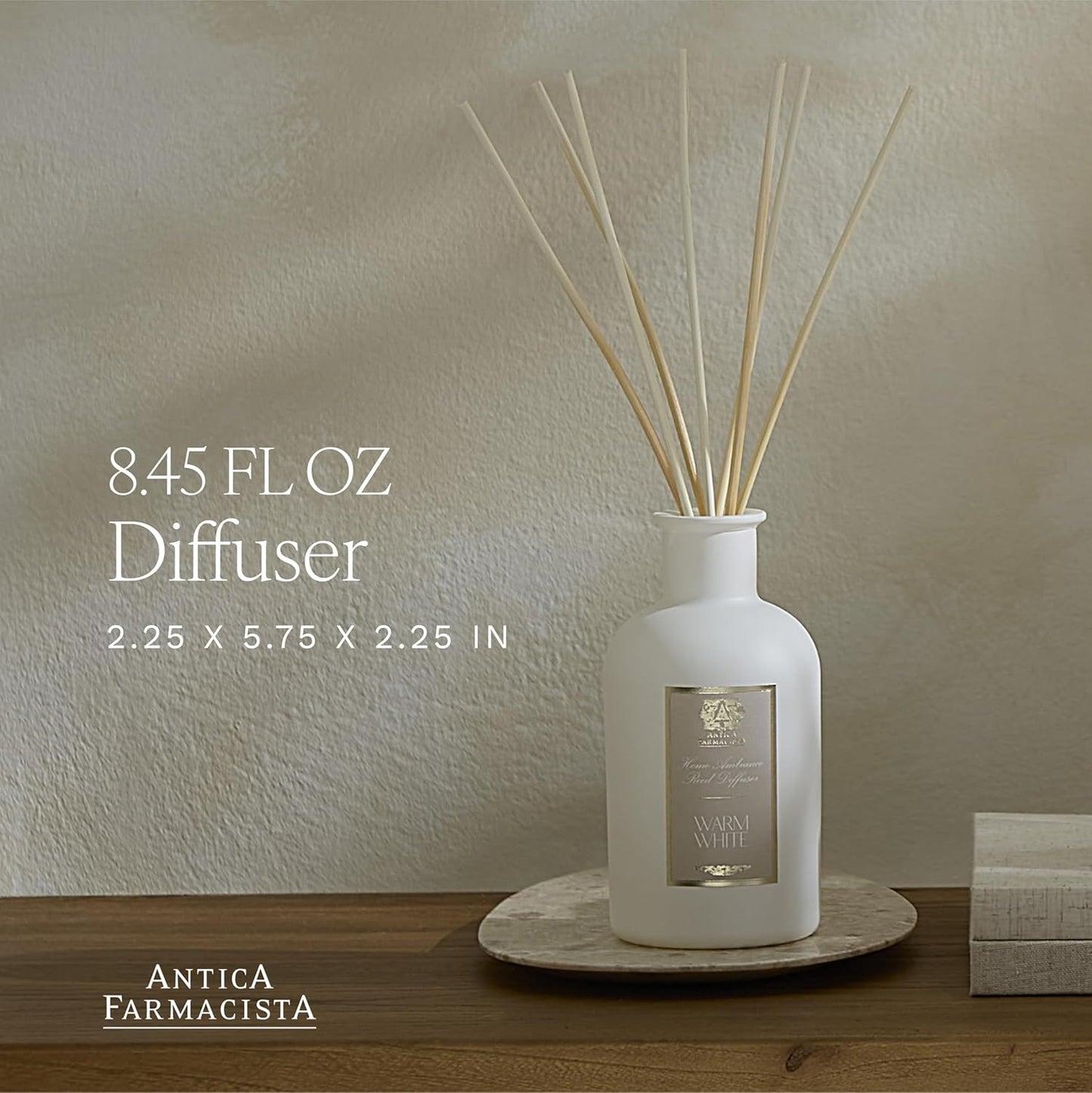 Antica Farmacista Home Ambiance Diffuser - Long-Lasting Reed Scent Diffuser - Luxury Room Freshener Gift - Warm White, 8.45 fl oz