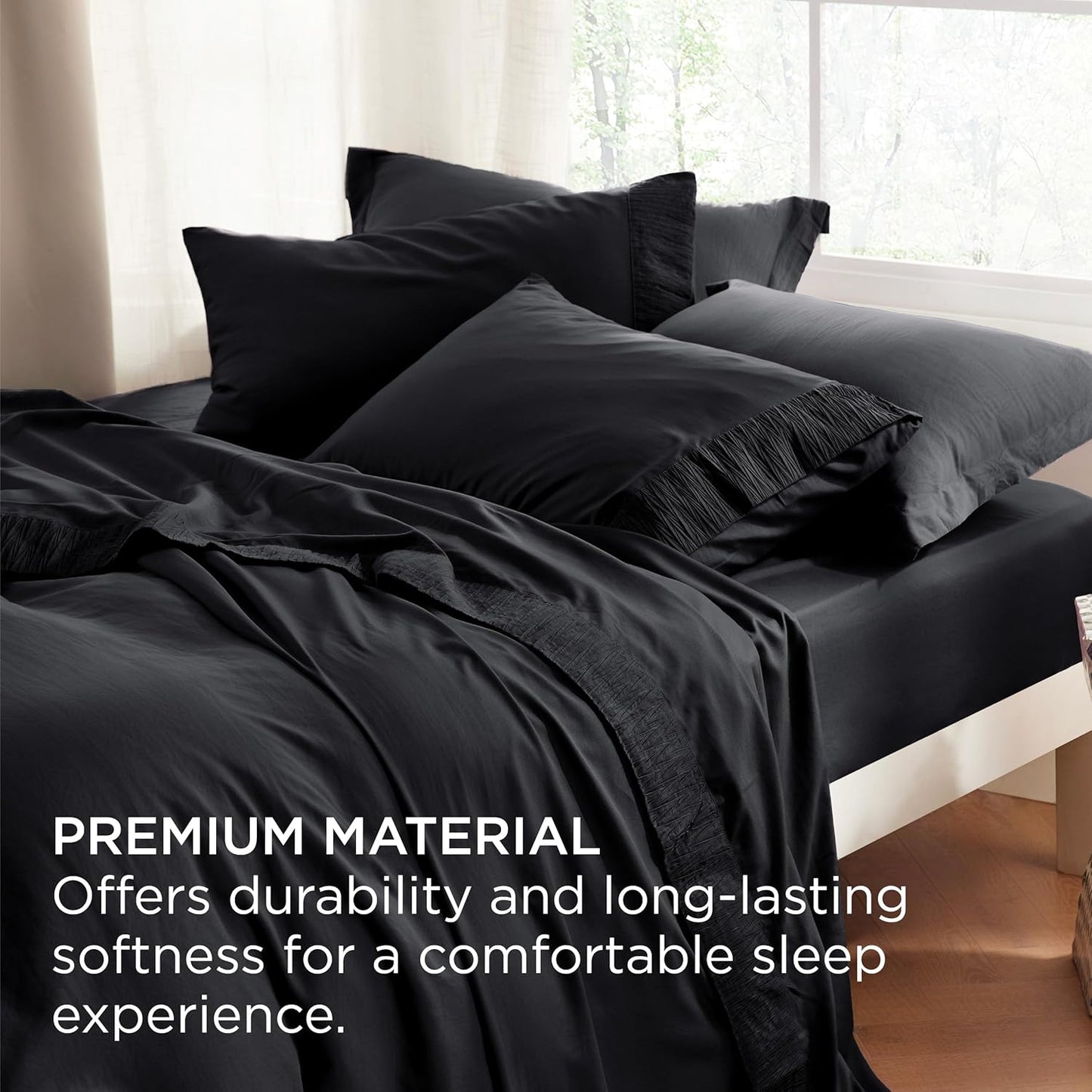 Bedsure Queen Sheet Set - 4 Pieces Soft Queen Size Sheets - Breathable & Cooling - Hotel Luxury - Easy Care Polyester Microfiber Bedding for Women, Men, Black