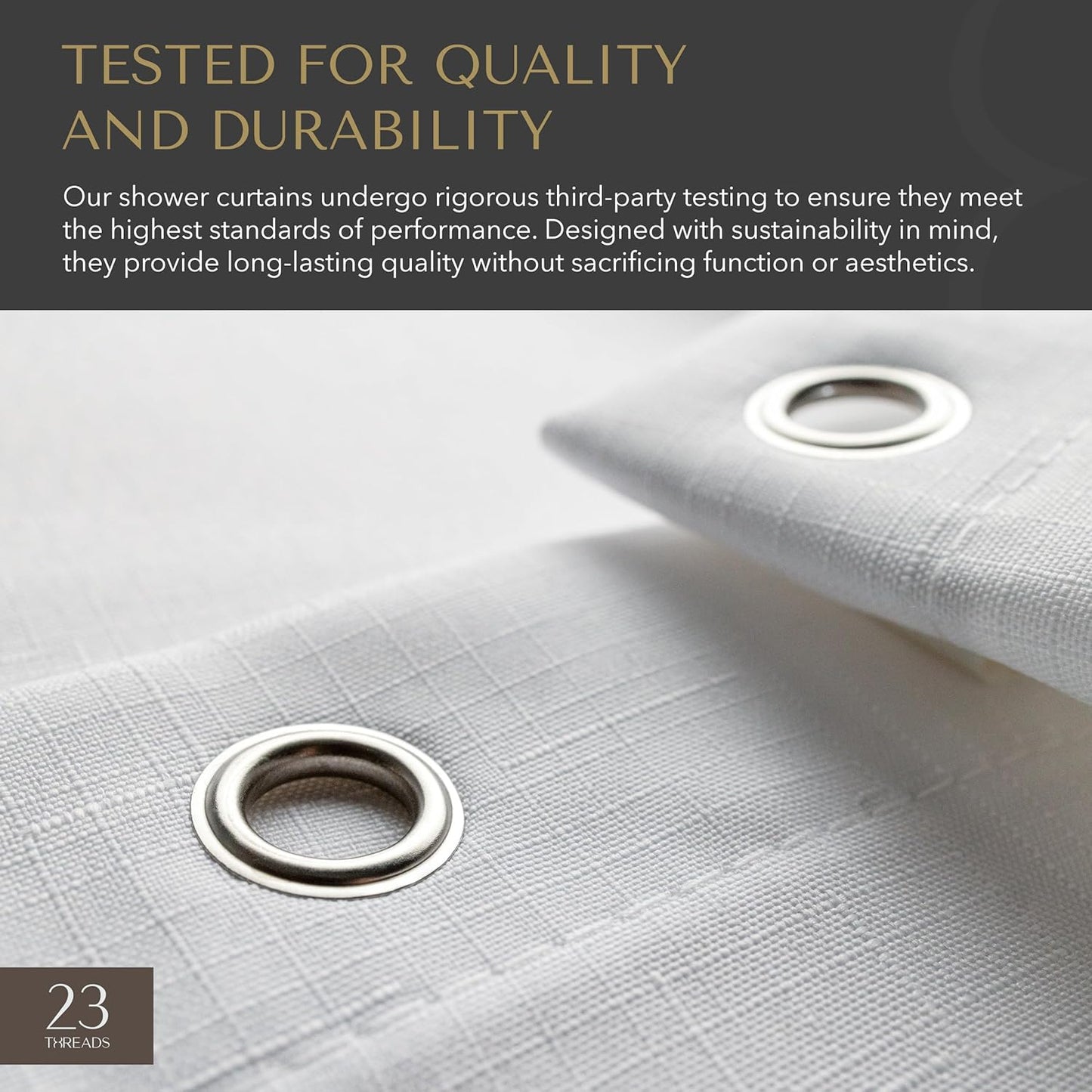 23 THREADS Fabric Shower Curtain for Bathroom, Water Resistant, Made from Sustainable Yarns, White, Textured Weave
