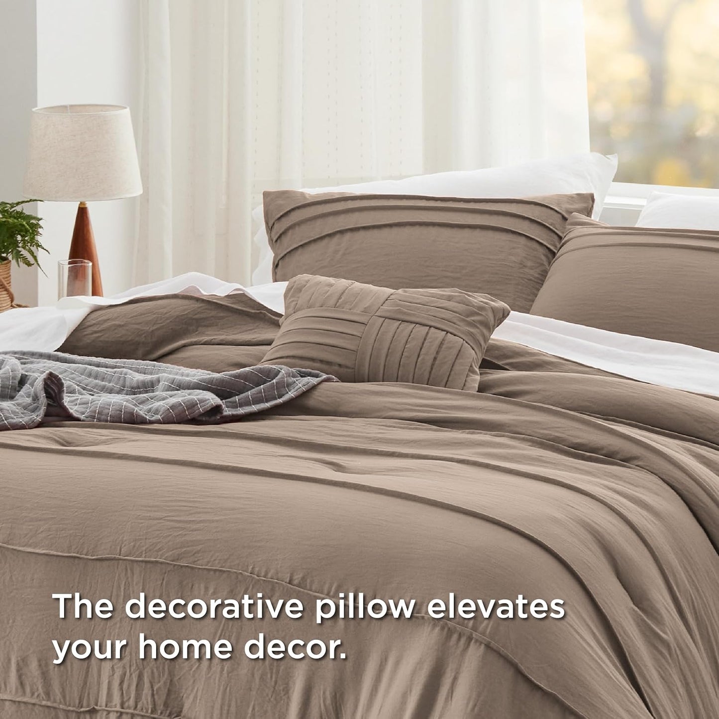 Bedsure Twin Comforter Set - 3 Pieces Pinch Pleat Bed Set, Brown Boho Bedding for All Season, 1 Soft Comforter, 1 Pillowcase, 1 Decorative Pillow