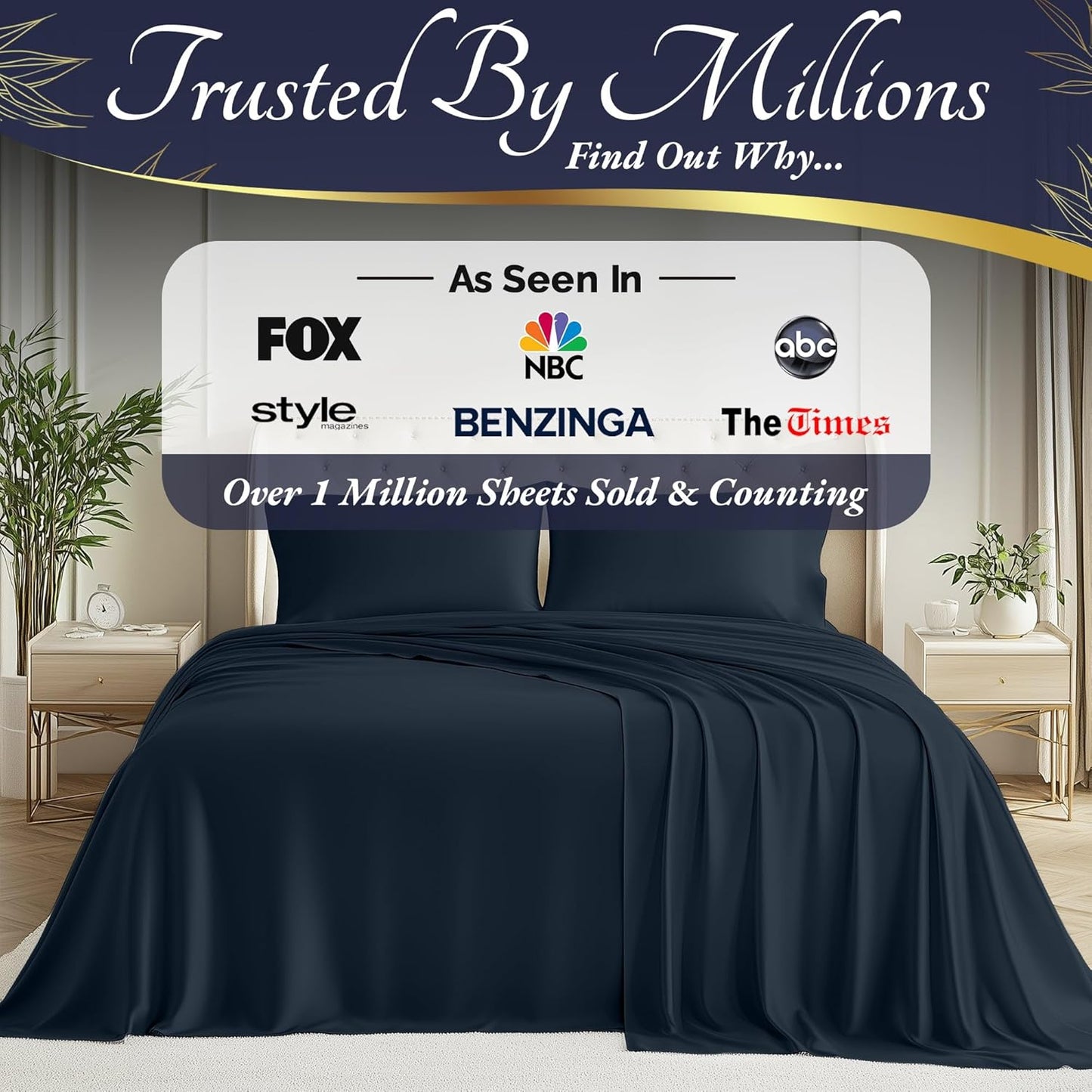 DECOLURE 100% Viscose Derived from Bamboo Sheets Full Size 4pcs - Ultra Soft & Luxuriously Cooling, 17" Deep Pocket, Double Stitching, Perfect for Hot Sleepers - Full Bed Sheets (Navy Blue)