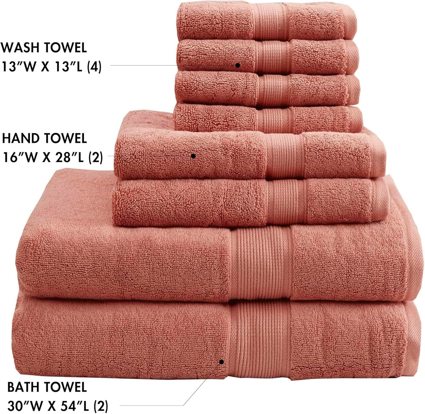 Madison Park 800GSM Bathroom Towel Set of 8 100% Cotton Bath Towel Set for Bathroom Luxurious Highly Absorbent 2 Bath Towels 2 Hand Towels 4 Washcloths Quick Dry Spa Quality Coral