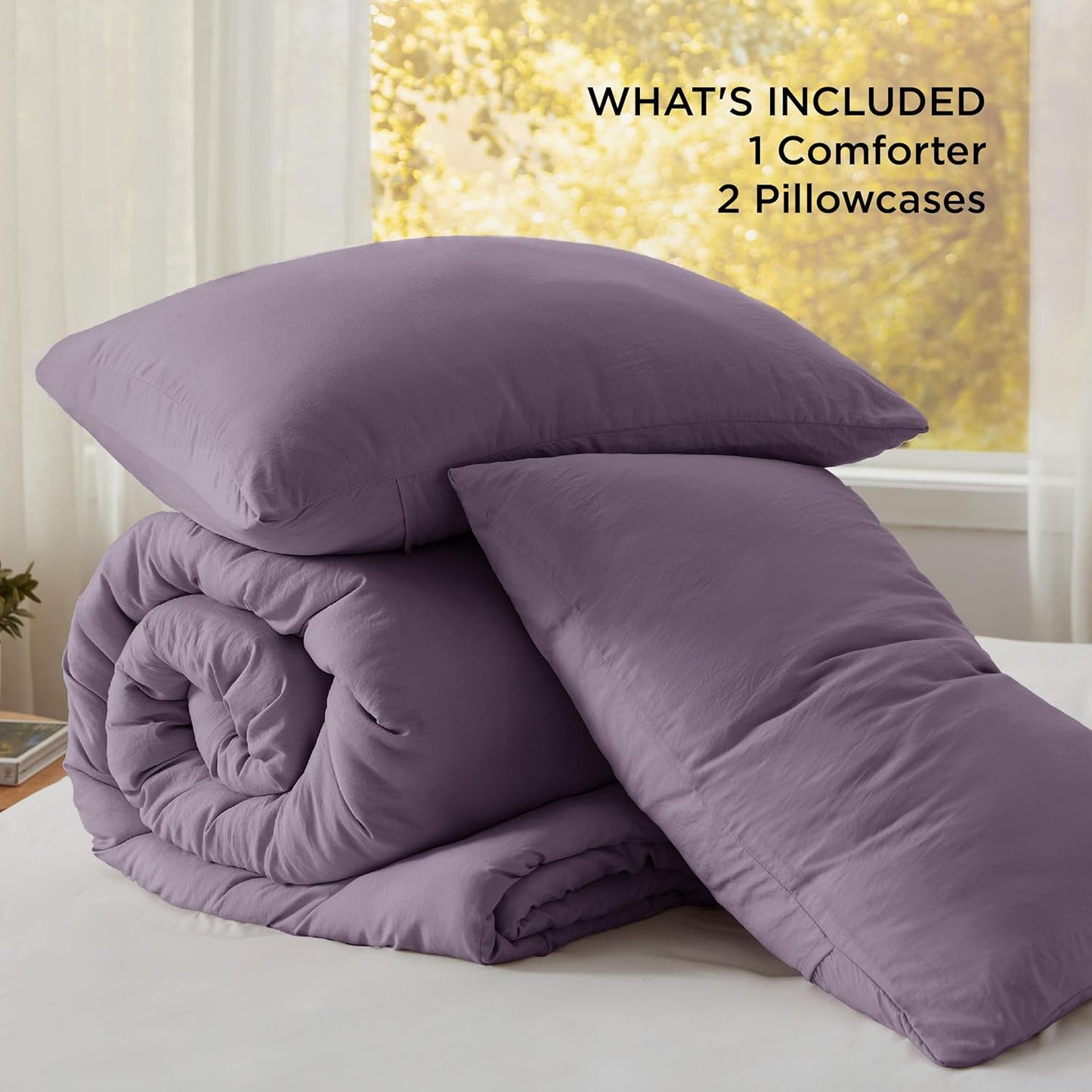 Bedsure Oversized King Comforter Set, Grayish Purple Prewashed Bed Comforter for All Seasons, 3 Pieces Warm Bedding Sets, 1 Lightweight Comforter (120"x98") and 2 Pillowcases (20"x36")