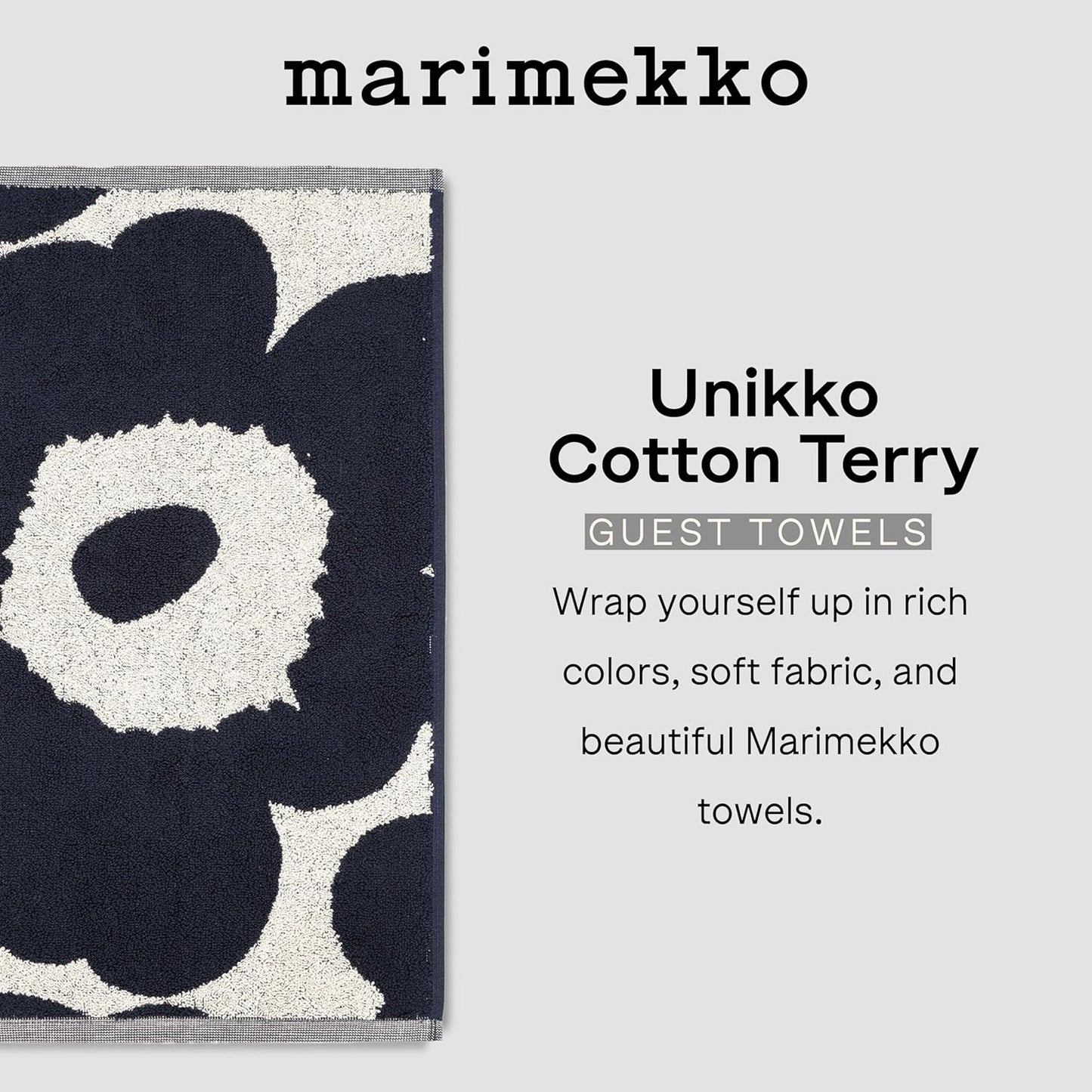 MARIMEKKO Unikko Terry Cotton Guest Towel (Blue) – Floral Patterned Guest Towels – 20 in x 12 in