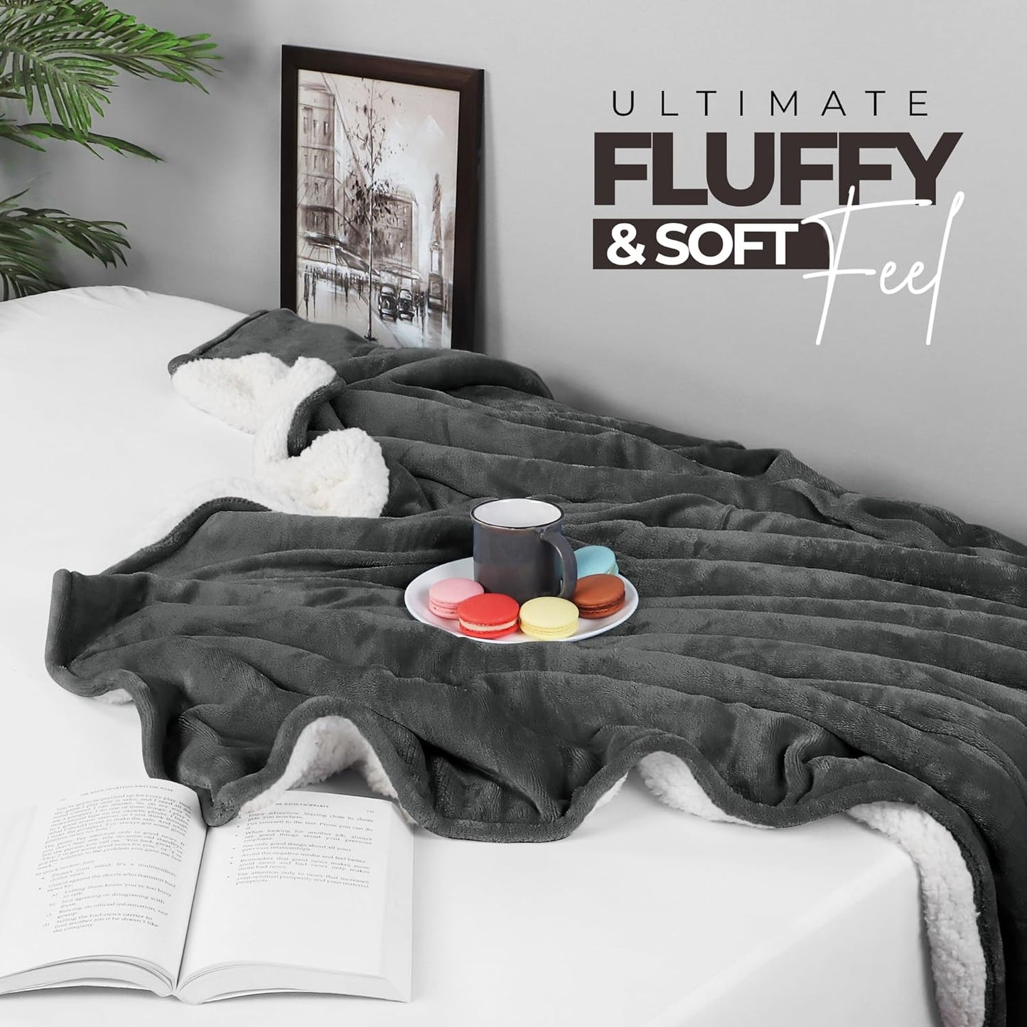 Utopia Bedding Sherpa Blanket California King Size (Grey, 102x96 Inches) - Soft Lightweight Plush Fleece Reversible Blanket for Bed, Sofa, Couch, Camping and Travel