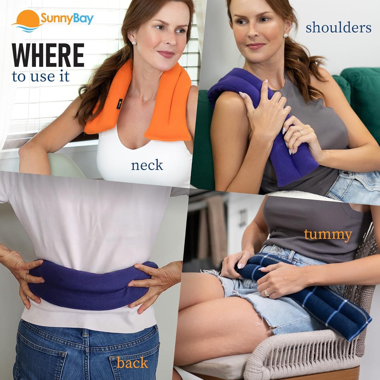 SunnyBay Microwave Heating Pad, Microwavable Moist Heated Neck and Shoulder Wrap, Versatile Weighted Beanbag Cold Pack or Warm Compress for Pain Relief, 26x4 Inches, Made in USA, Buffalo