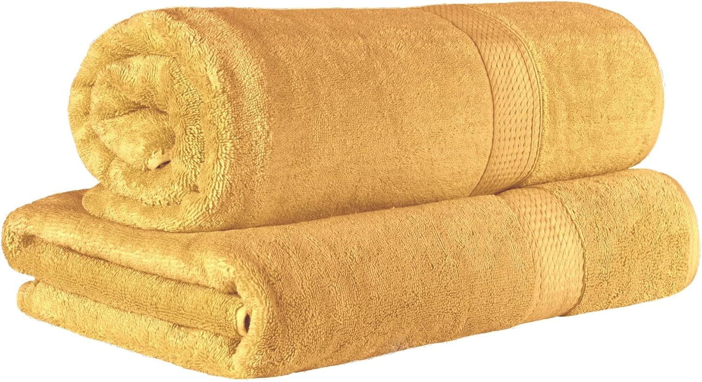 Superior Egyptian Cotton Pile Heavyweight Bath Sheet Set, Oversized Ultra Soft Luxury Towel, Absorbent Heavyweight, Guest Bath, Hotel, Resort, Spa, Pool, Home Bathroom, Shower Basics, Set of 2, Gold