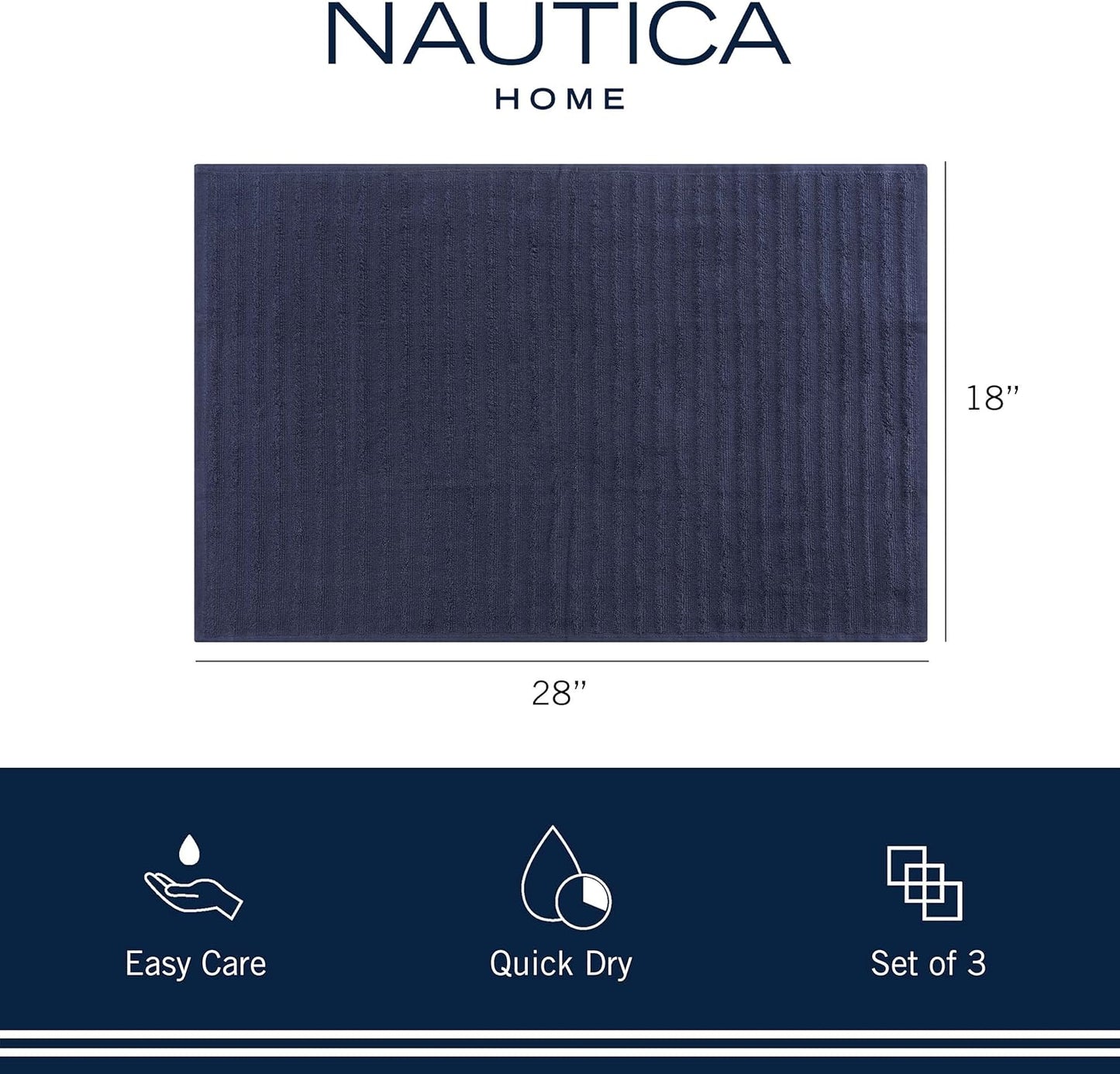 Nautica 100% Cotton Kitchen Towels Set of 3 | 18" x 28" Super Absorbent Reusable Cleaning Cloths, Tea Towels, Hand Towels for Drying Dishes | Navy/White Multi Dish Towels for Kitchen