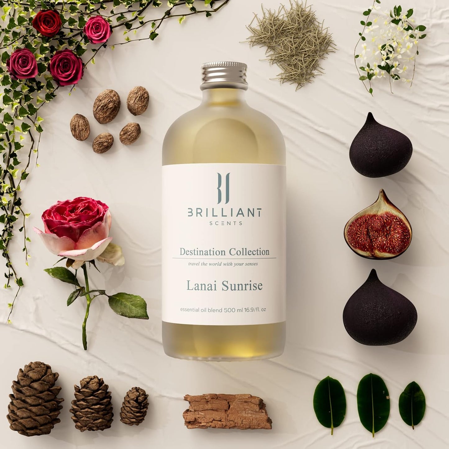 Brilliant Scents Lanai Sunrise Fragrance Oil 500ml - Premium Diffuser Oil for Home, Office, Hotels - Long Lasting, Plant-Based, Meets IFRA Standards, USA-Made - White Tea, Fig, Musk