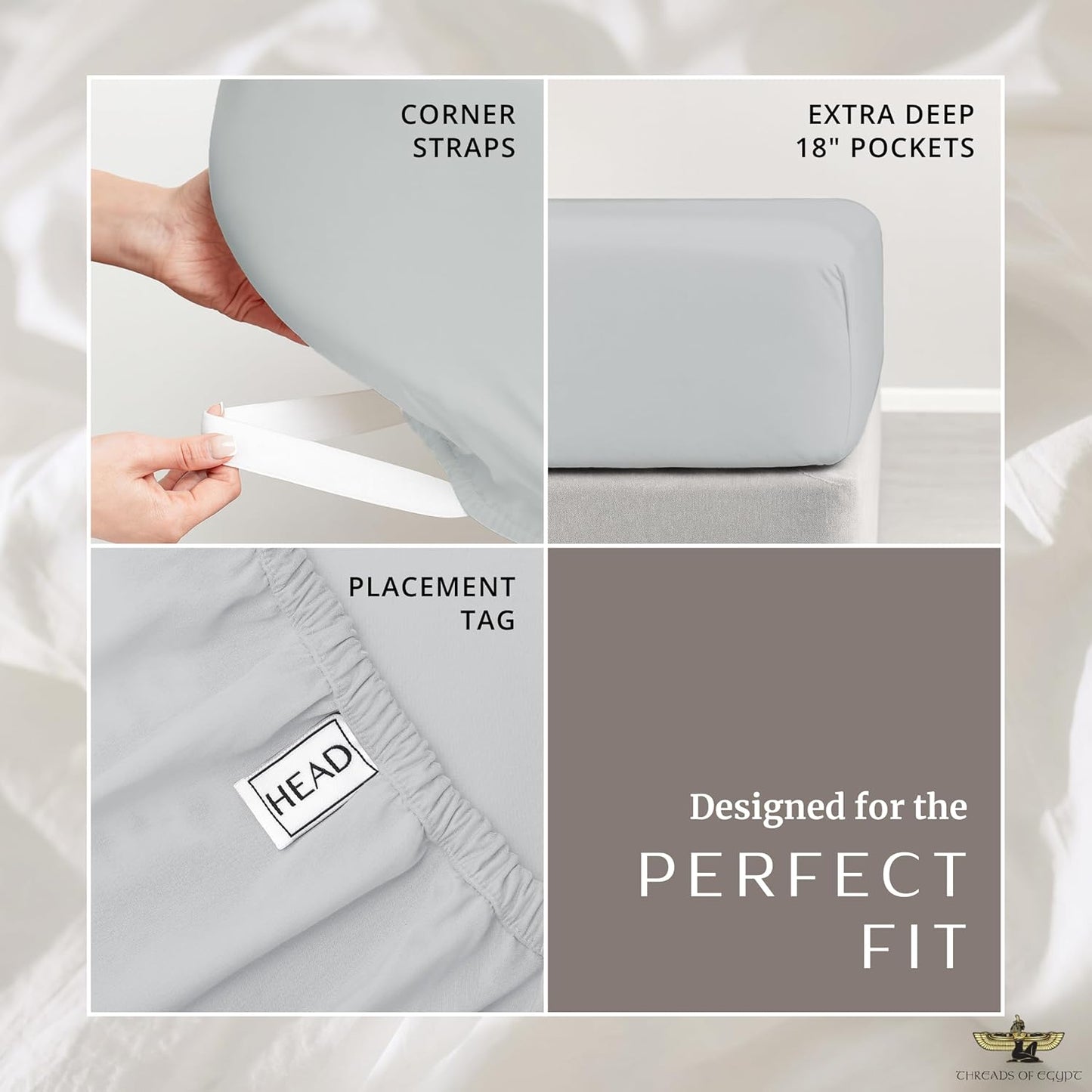 100% Egyptian Cotton Sheets Split King Size | 1200 Thread Count | CEA Gold Seal Certified | Ultra Soft | Cooling for Hot Sleepers | 18" Deep Pocket | Split King Size [Grey]