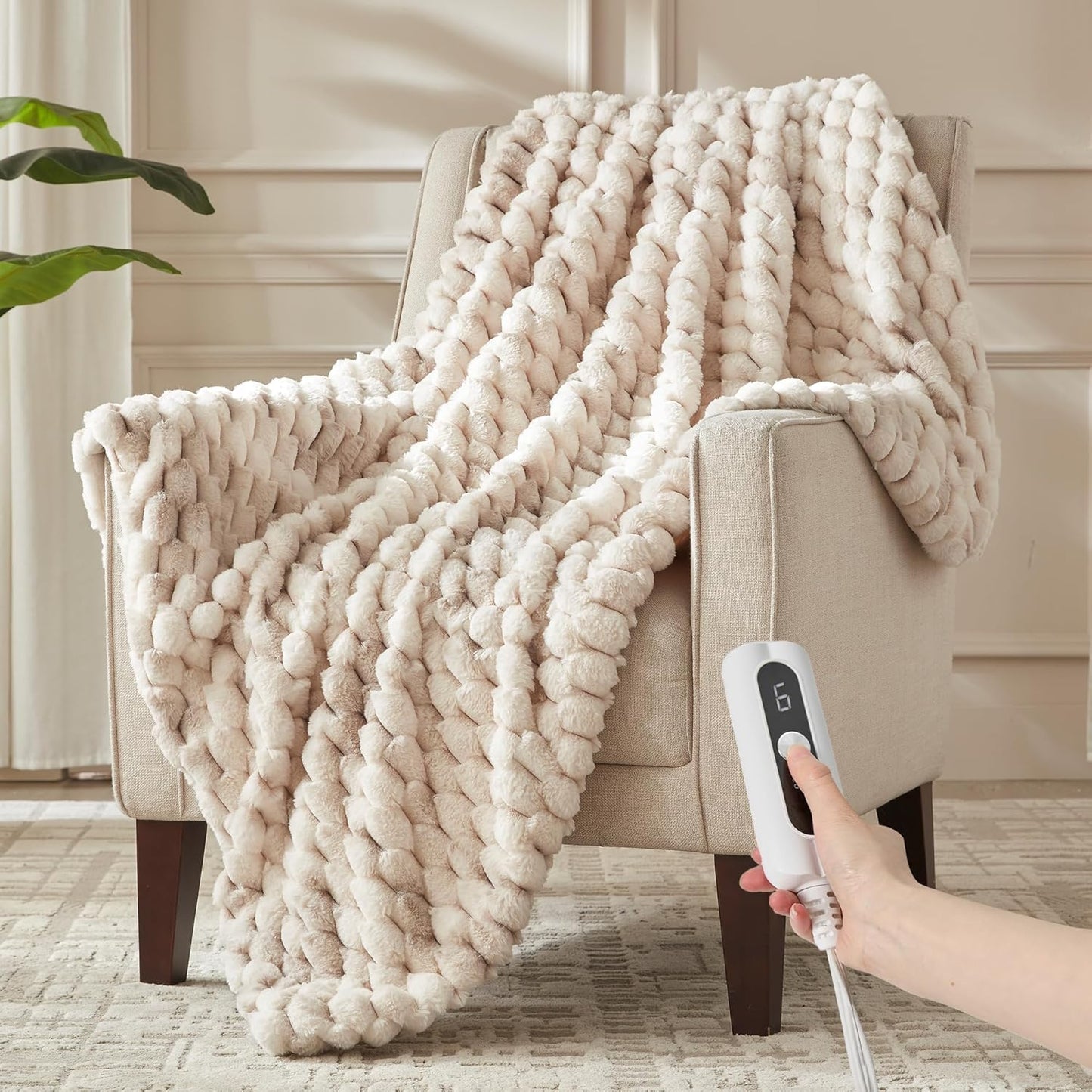 Heated Throw Blanket - Fast Heating 3D Jacquard Electric Heated Blanket, Cozy Heating Blanket with 6 Heating Settings & 4 Hours Auto-Off, Machine Washable, 50"x60", Tie-Dye Grey