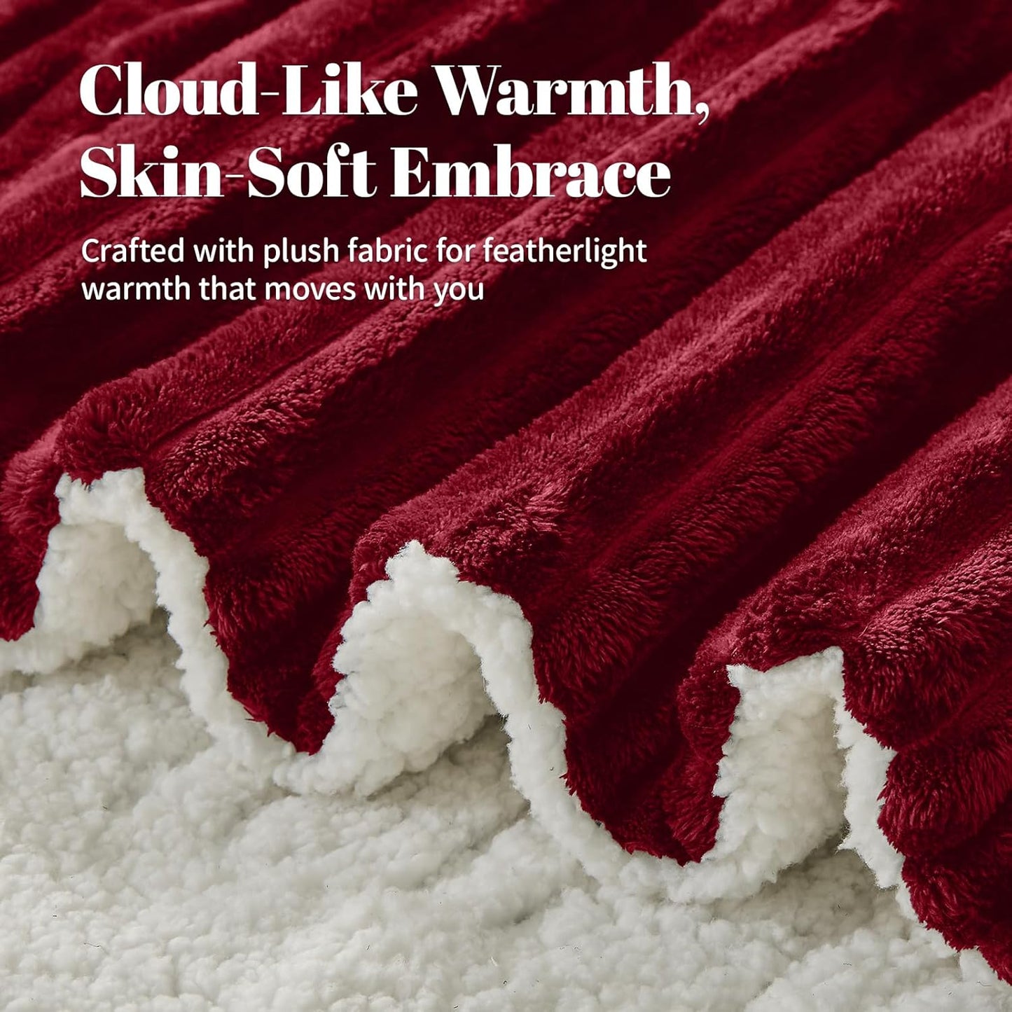 Electric Heated Blanket Twin Size - 62"x84" Fast Heating Bed Blankets with 6 Heating Levels & 10 Hours Auto Off, Soft Ribbed Flannel Sherpa, Over-Heated Protection ETL, Red