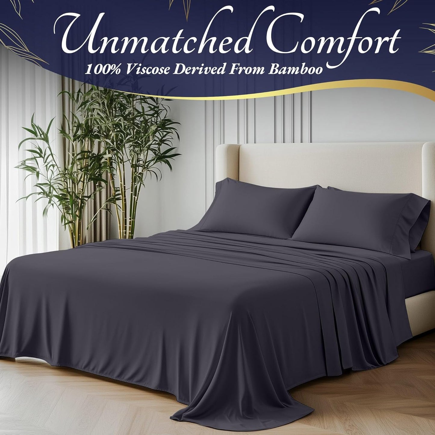 DECOLURE 100% Viscose Derived from Bamboo Sheets Twin Size 3pcs - Ultra Soft & Luxuriously Cooling, 17" Deep Pocket, Double Stitching, Perfect for Hot Sleepers - Twin Bed Sheets (Grey)