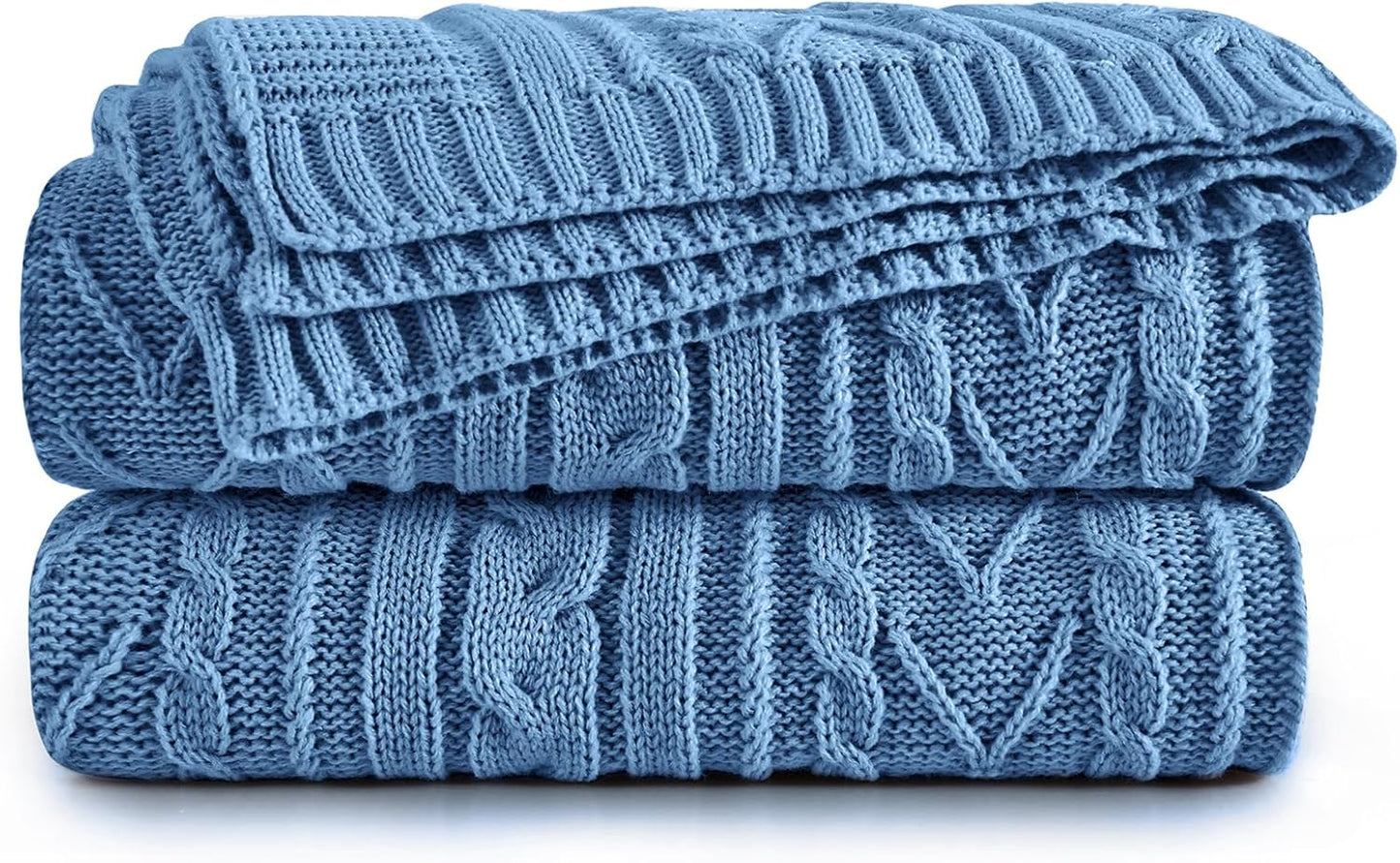 Aormenzy Dusty Blue Cable Knit Throw Blankets for Couch Bed Sofa, Acrylic Knitted Blanket, Soft Cozy Throw Blanket, 50" x 60"