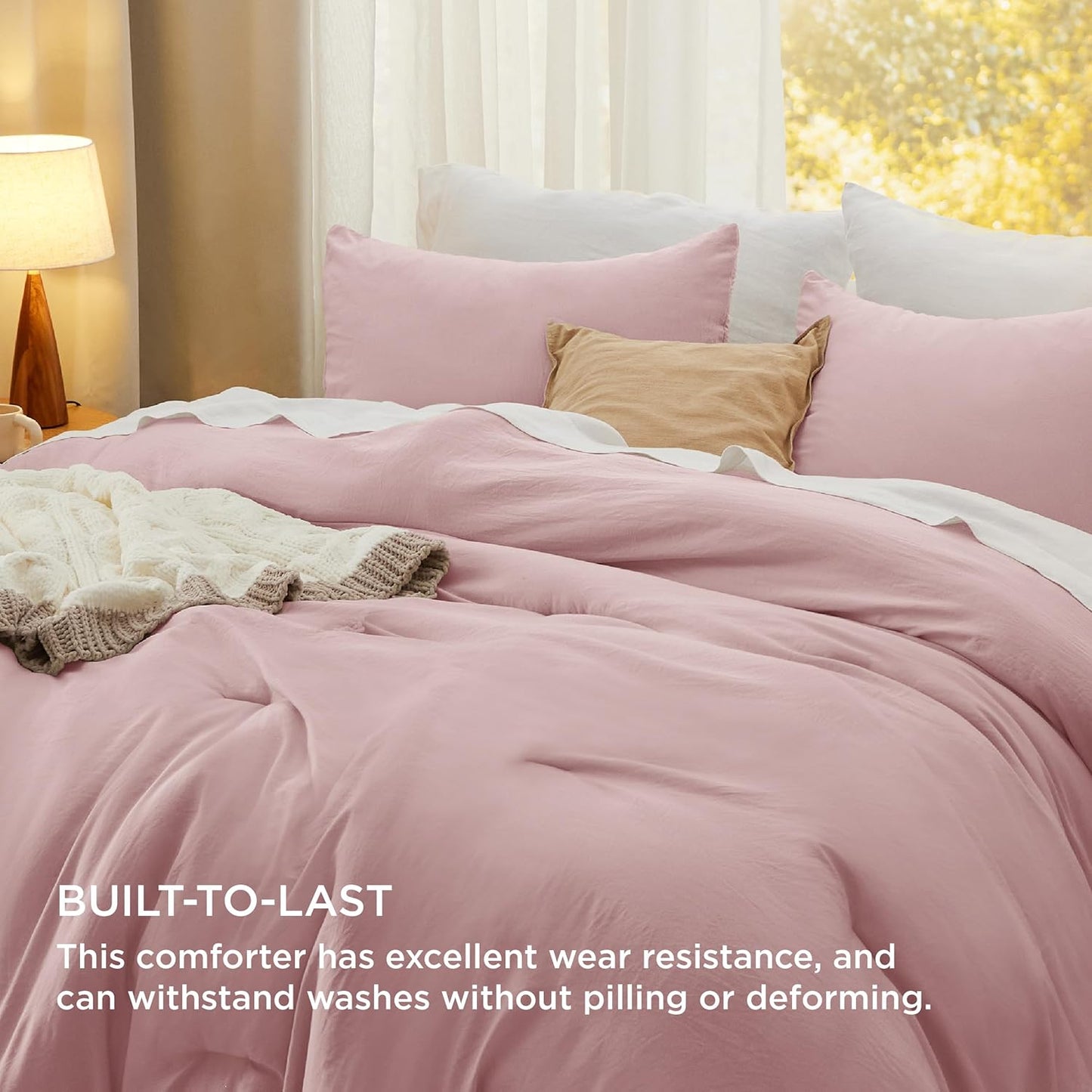 Bedsure King Size Comforter Set, Pink Soft Prewashed Bedding for All Seasons, 3 Pieces GentleSoft™ Warm Down Alternative Bed Set, 1 Lightweight Comforter (104"x90") and 2 Pillowcases (20"x36")