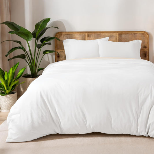 Bare Home 100% Organic Cotton Jersey Duvet Cover Set - King/Cal King Size - Ultra Soft - 100% Cotton - 3pcs - Corner Ties - Button Closure - Envelope Pillowcases (King/Cal King, White)