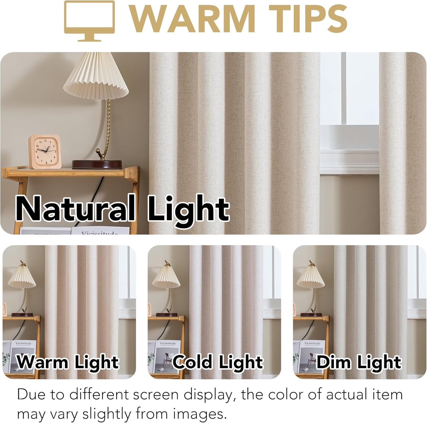 H.VERSAILTEX Linen Curtains 100% Blackout Curtains for Bedroom 63 inch Long Full Light Blocking Nature Linen Blended Window Curtains for Living Room Nickel Grommet (2 Panels, Heathered Natural)