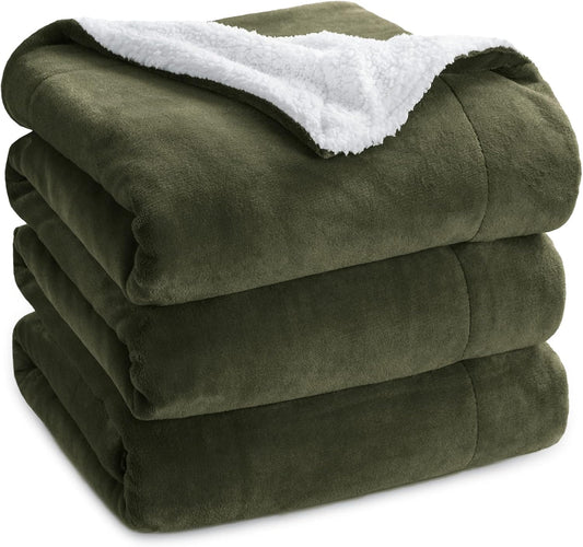 Bedsure GentleSoft Sherpa Fleece Blankets King Size for Bed - Thick and Warm Throw for Women and Men, Soft Fuzzy Plush King Blanket for Winter, Olive Green, 108x90 Inches