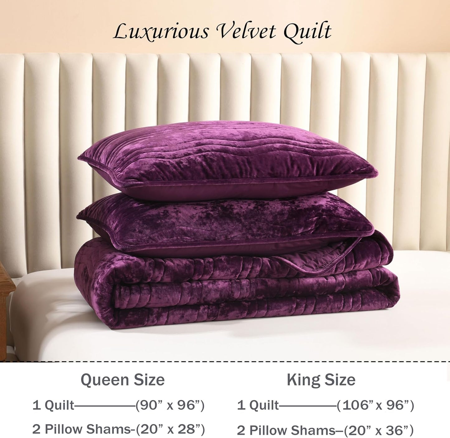 Velvet Quilt, Purple Bedding Comforter Sets, Luxury Plush Queen Comforter Set,Soft Plush Queen Bedspread, Machine Washable Coverlet, All-Season 3 Pieces