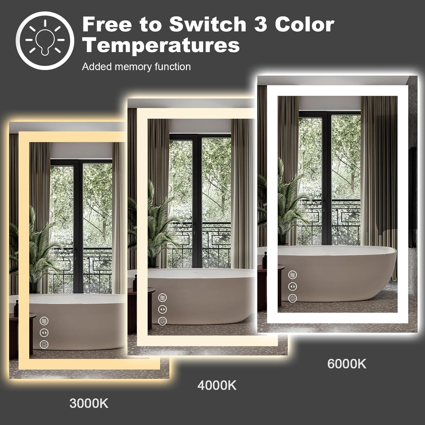 Amorho 60" X28" LED Bathroom Mirror, Backlit + Front-Lighted Vanity Mirror for Wall, Dimmable Makeup Mirrors, Anti-Fog, Memory, 3 Colors Lighting, Shatterproof, ETL Listed