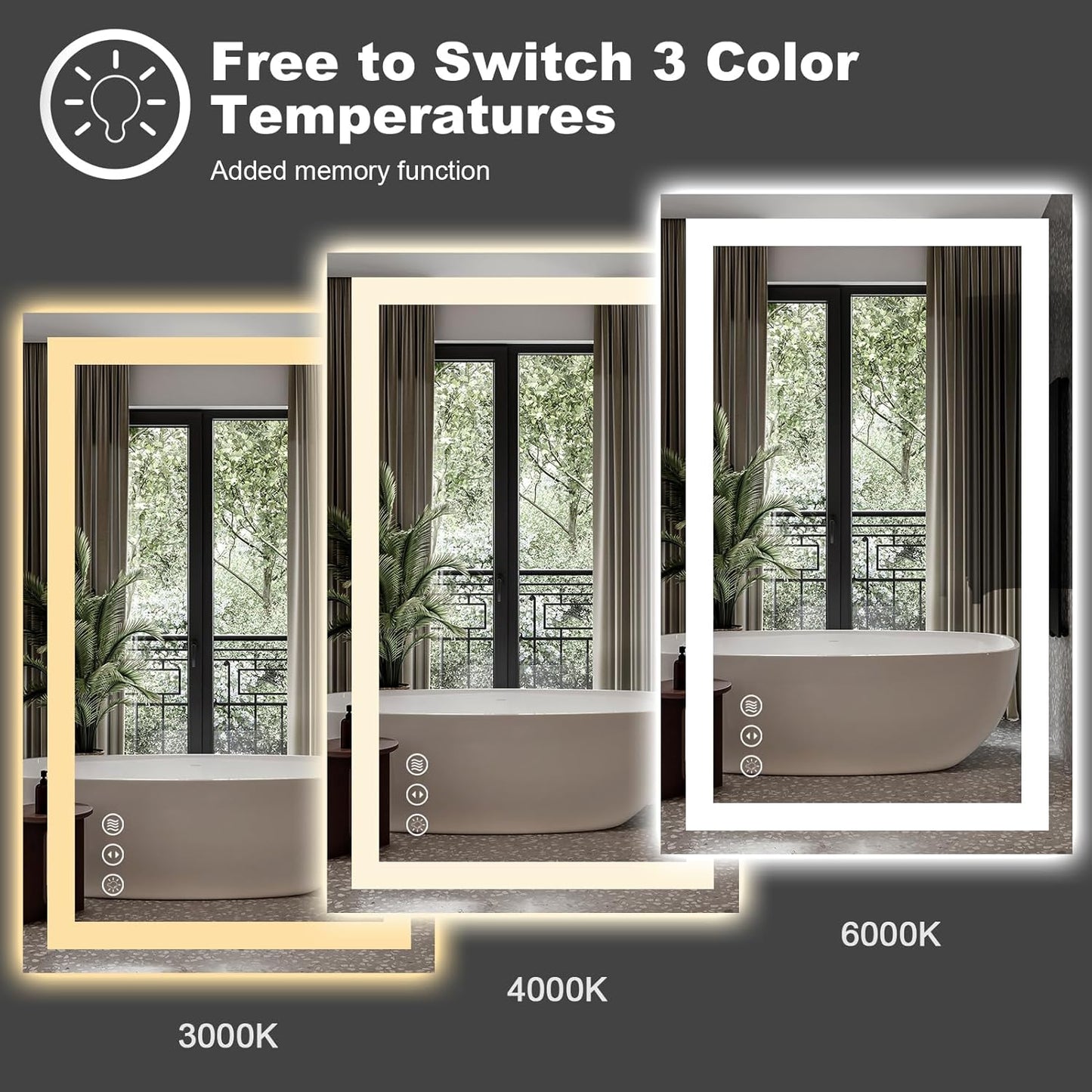 Amorho 24"X32" LED Bathroom Mirror with Lights, Front Lit and Backlight, Stepless Dimmable, Anti-Fog, Shatter-Proof Tempered Glass, Memory, 3 Colors Lighting Bathroom Mirrors for Vanity