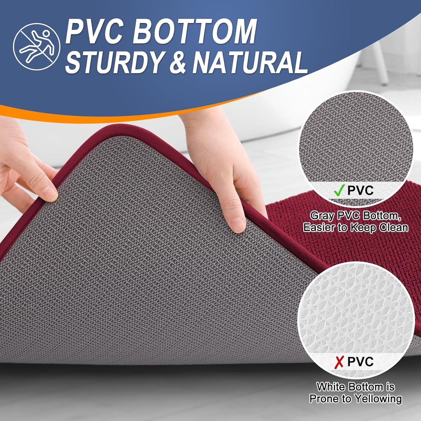 OLANLY Thick Memory Foam Bath Mat Rug 47x24, Extra Soft Absorbent Bathroom Rug, Quick Dry Bath Mats, Non-Slip, Machine Washable Carpet for Bathroom, Tub and Shower, Home Decor Accessories, Burgundy