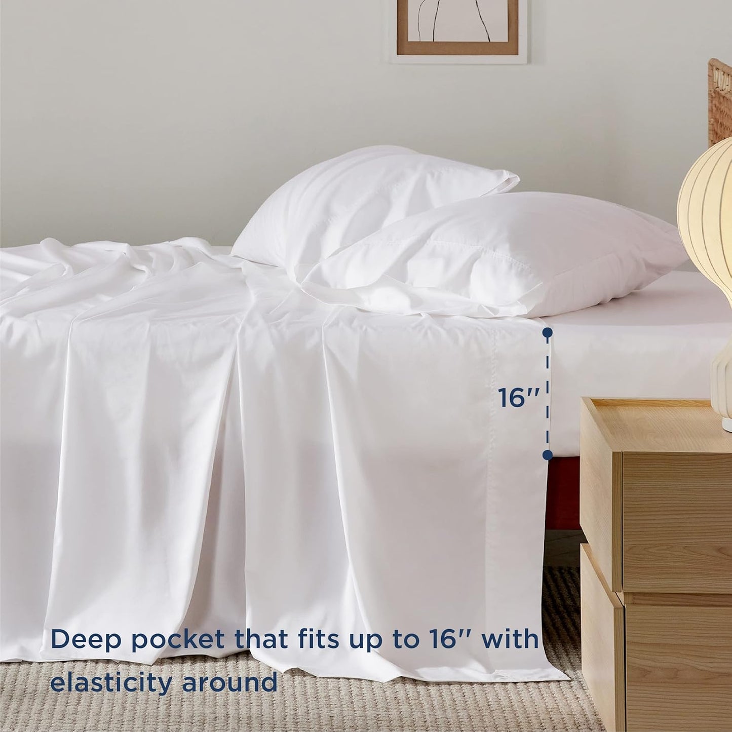Bedsure California King Sheet Sets, Cooling Sheets, Rayon Derived from Bamboo, Deep Pocket Up to 16", Breathable & Soft Bed Sheets, Hotel Luxury Silky Bedding Sheets & Pillowcases, White