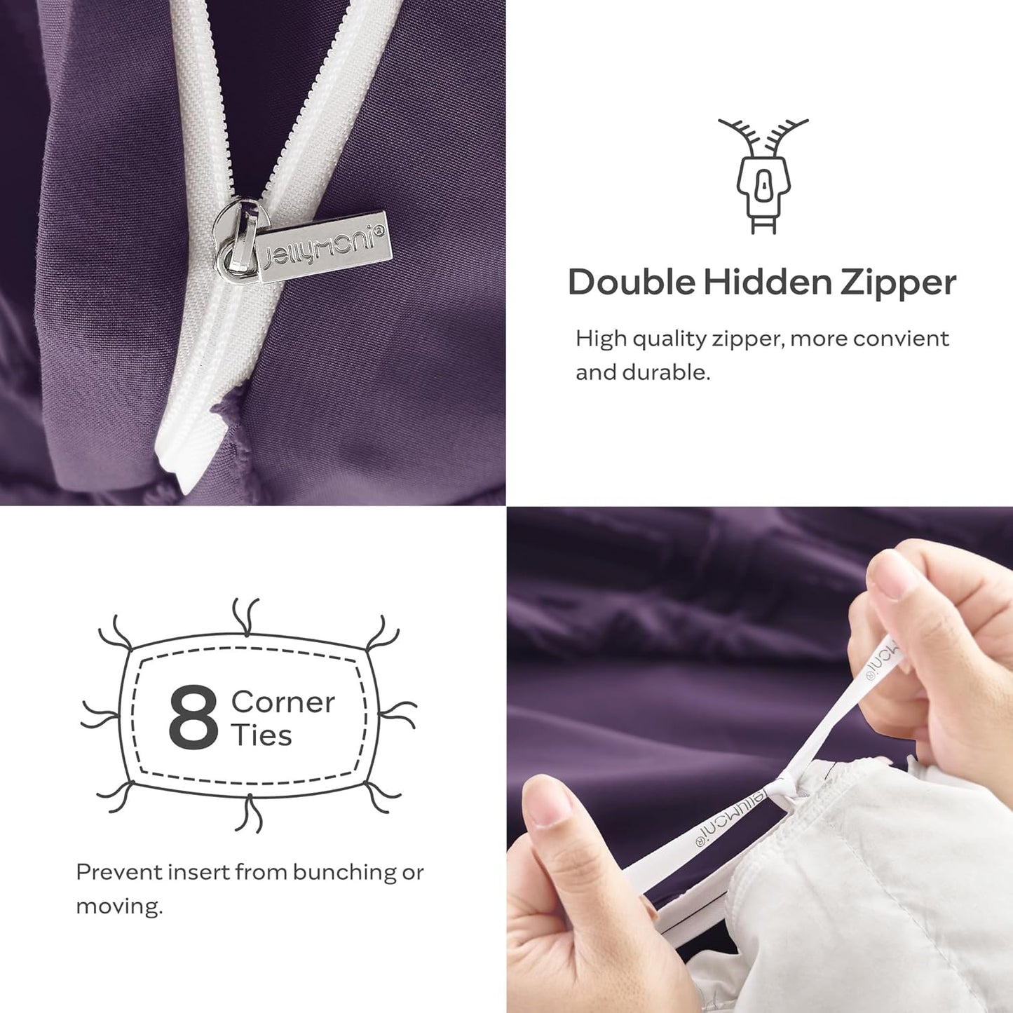 JELLYMONI Duvet Cover King Size Purple - 3PCS Boho Duvet Cover Set Plaid Polyester Tufted Bohemian Jacquard Knit Textured Comforter Cover 104×90in Rhombic Geometric Pattern Zipper Corner Tie