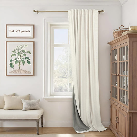 Extra Wide 70 Inch Blackout Curtains 96 Inches Long for Living Room Rustic Boho Room Darkening Textured Linen Drapes for Dining Room Office Insulated Ceiling to Floor Window 2 Panels 70x96 Cream Ivory