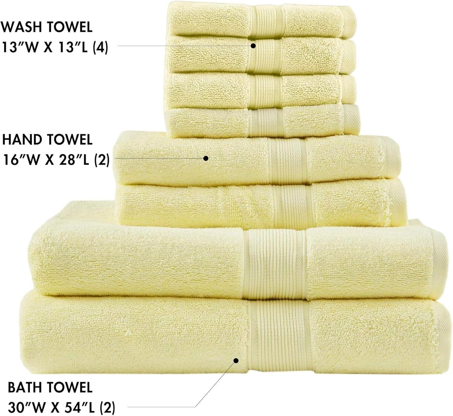 Madison Park 800GSM Bathroom Towel Set of 8 100% Cotton Bath Towel Set for Bathroom Luxurious Highly Absorbent 2 Bath Towels 2 Hand Towels 4 Washcloths Quick Dry Spa Quality Yellow
