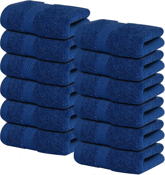 Infinitee Xclusives Luxury Wash Cloths for Showering [13x13] – 100% Cotton Washcloths [Pack of 12], Soft and Absorbent Face Towels for Bathroom Wash Clothes, Gym, and Spa (Tranquil Navy)