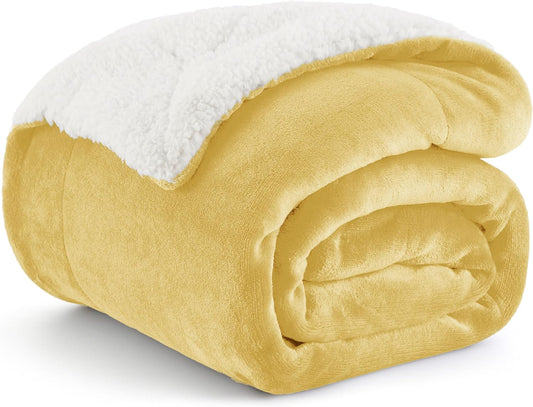 Bedsure GentleSoft Sherpa Fleece Throw Blanket for Couch - Thick and Warm Throw for Women and Men, Soft Fuzzy Plush Blanket for Winter, Yellow, 50x60 Inches