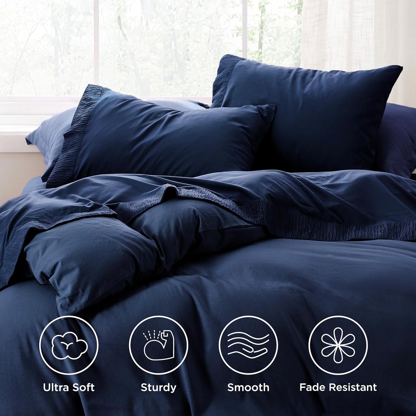 Bedsure California King Sheets Navy - Soft Sheets for California King Size Bed, 4 Pieces Hotel Luxury California King Sheet Sets, Easy Care Polyester Microfiber Cooling Bed Sheet Set