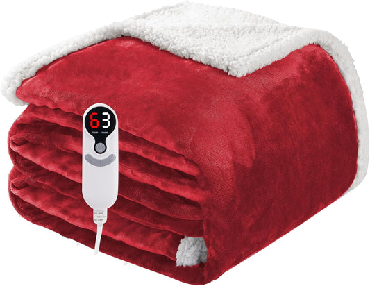 Electric Heated Blanket Full Size 72"x84", Soft Flannel with Overheat Protection, 6 Adjustable Heat Settings & 10-Hour Auto-Off Timer, Fast Heating for Winter Comfort, Red