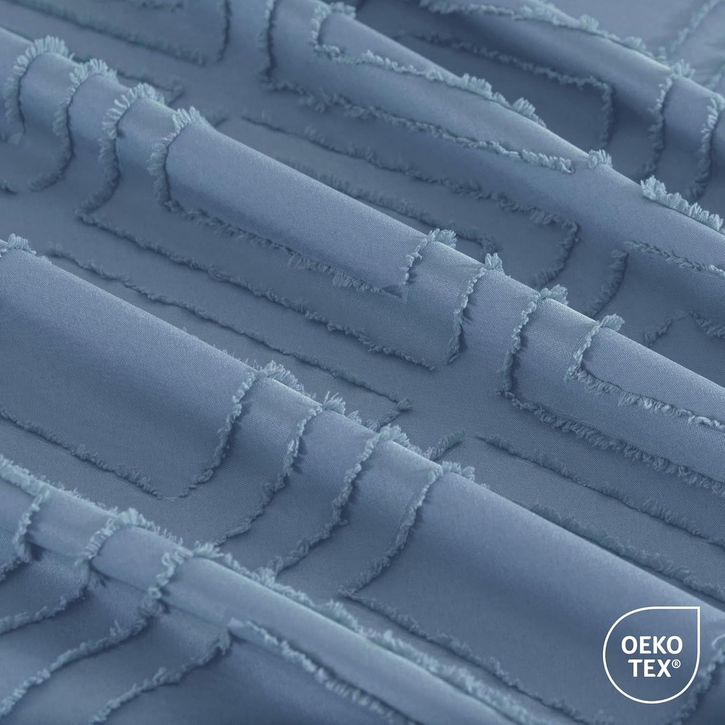 JELLYMONI Duvet Cover Twin Size Blue - 3PCS Boho Duvet Cover Set Plaid Polyester Tufted Bohemian Jacquard Knit Textured Comforter Cover 68×90in Rhombic Geometric Pattern Corner Ties & Zipper