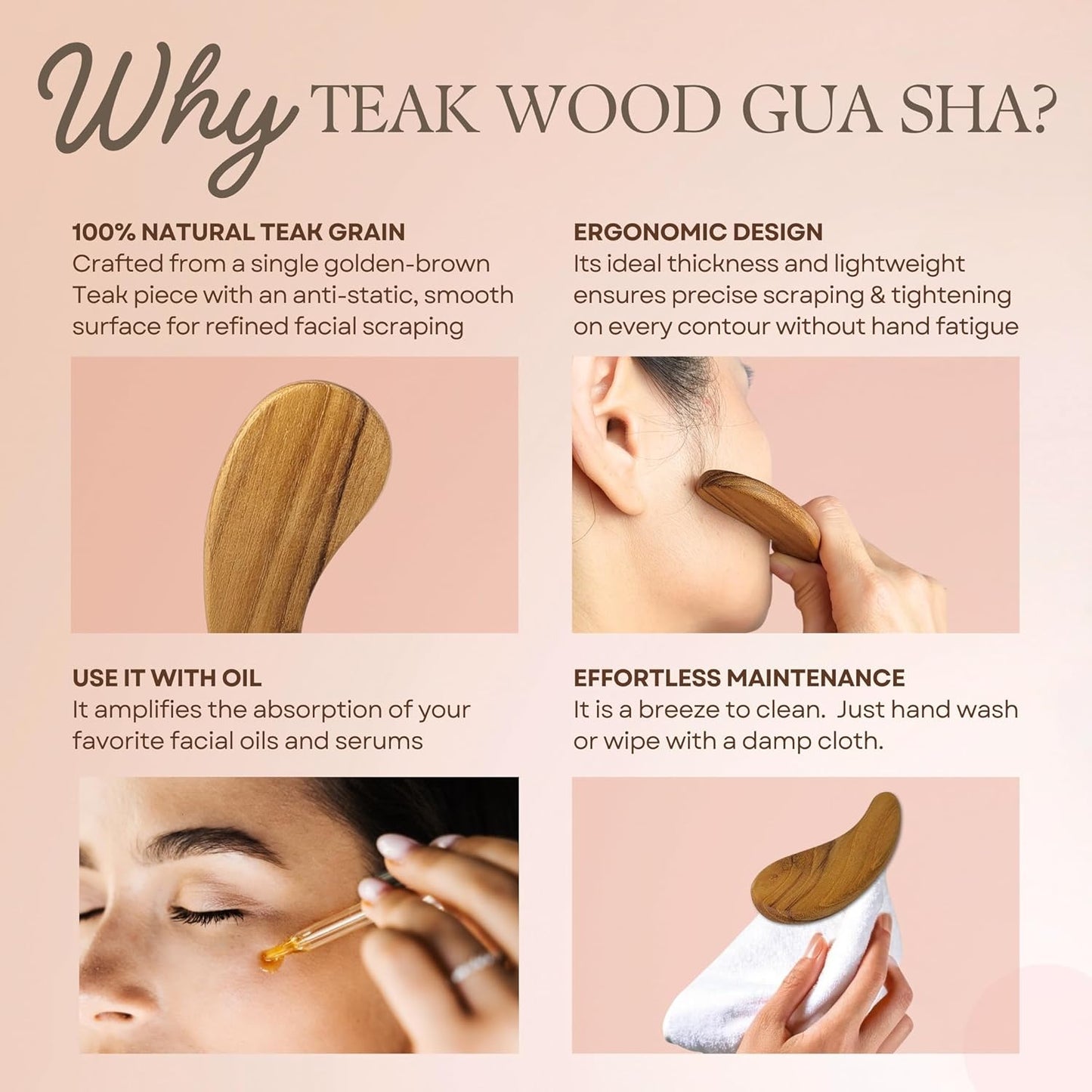 Teak Wood Gua Sha Facial Tool for Face, Arm and Body Massage, Anti-Aging Reduce Puffiness Wrinkles Shape Jawline Skincare Routine Treatment, Wooden Gua Sha Massager with Travel Pouch