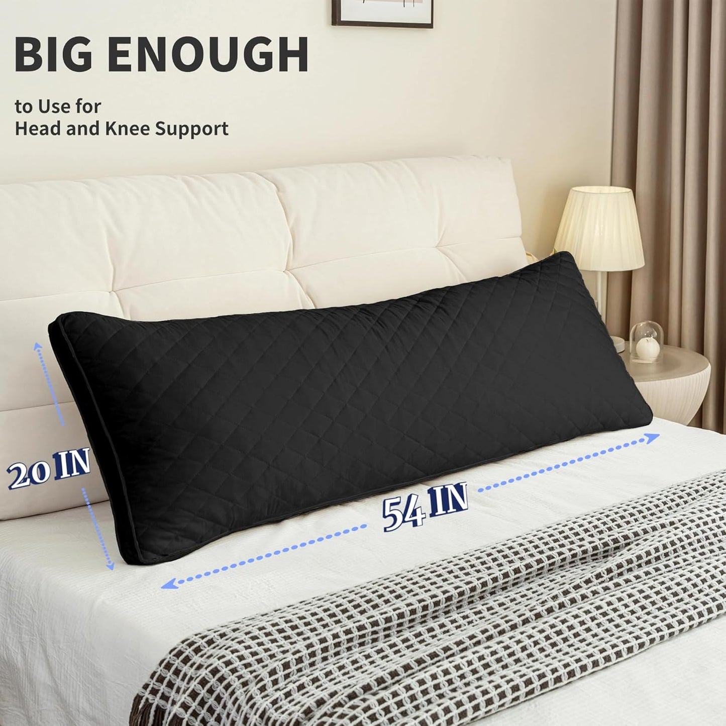 Ubauba Memory Foam Body Pillow, Full Large Body Pillows for Adults, Firm & Fluffy Long Bed Pillows for Sleeping (20x54 inch, Black)