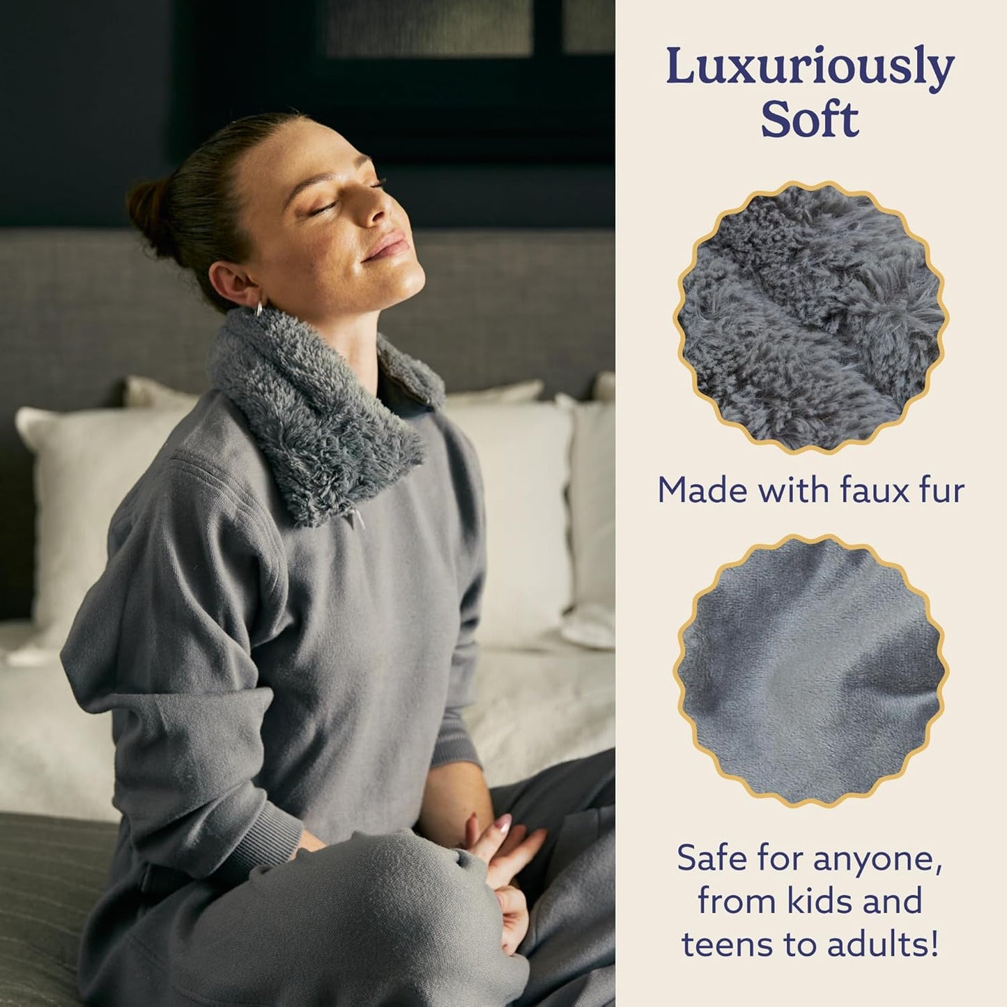 warmies Microwavable Neck & Shoulder Wrap - Heating & Cooling Plush Pad for Calming Relaxation - Weighted & Heated Neck Warmer with Scented Lavender - Microwave Heat Pad for Aches & Pain - Gray