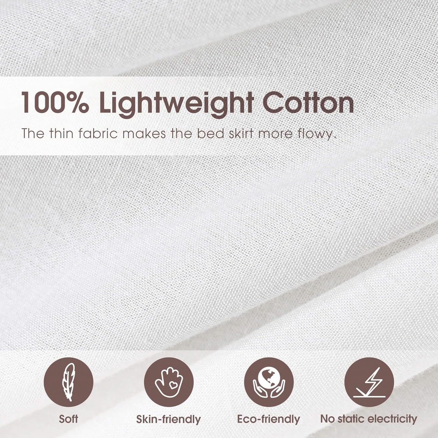 Twin Size 21" Drop - White Lightweight Cotton Bed Skirt with Crochet Edge - Dust Ruffle with Split Corner - Soft, Elegant, Breathable Bedding Accessory