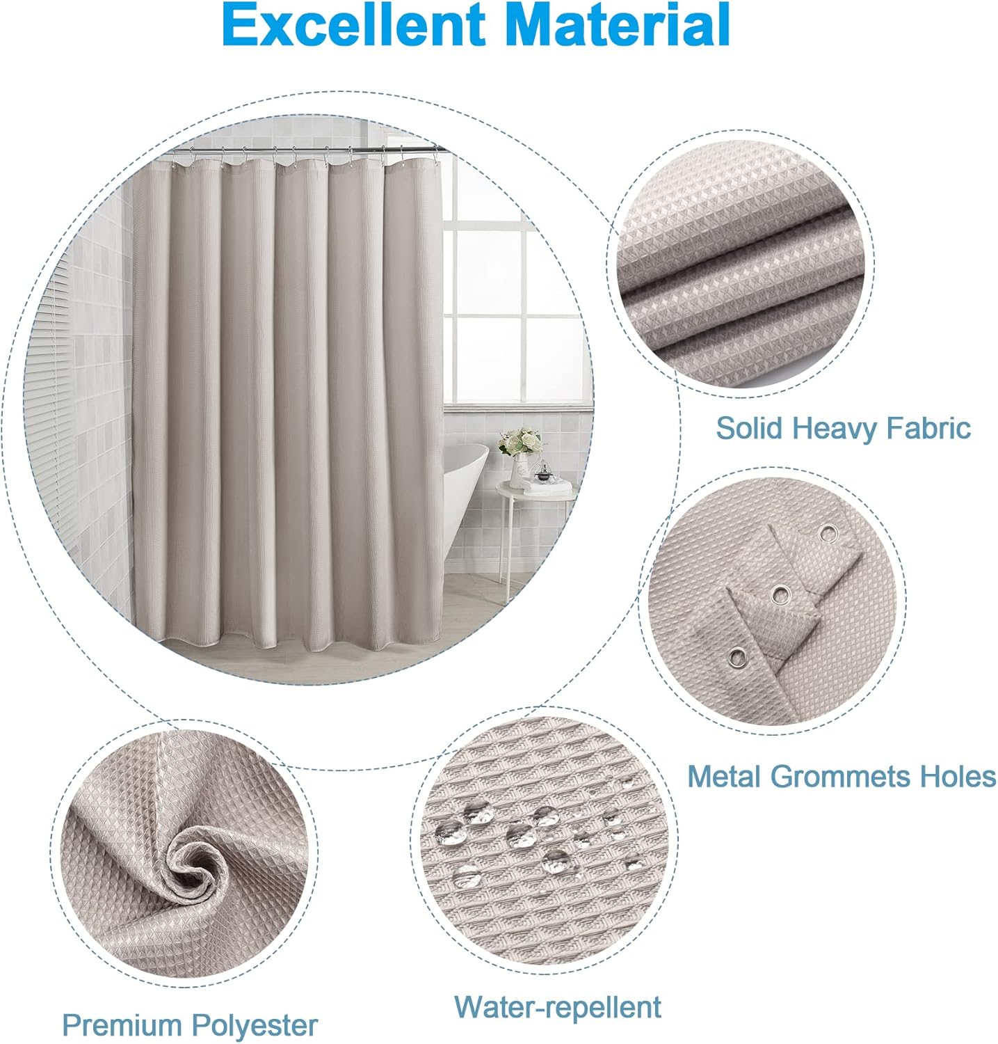 AmazerBath Waffle Shower Curtain 78 Inches Long, Khaki Shower Curtain Fabric Heavy Duty 240GSM, Hotel Quality Bathroom Shower Curtains Tan, Hooks not Included, 72 x 78 Inches