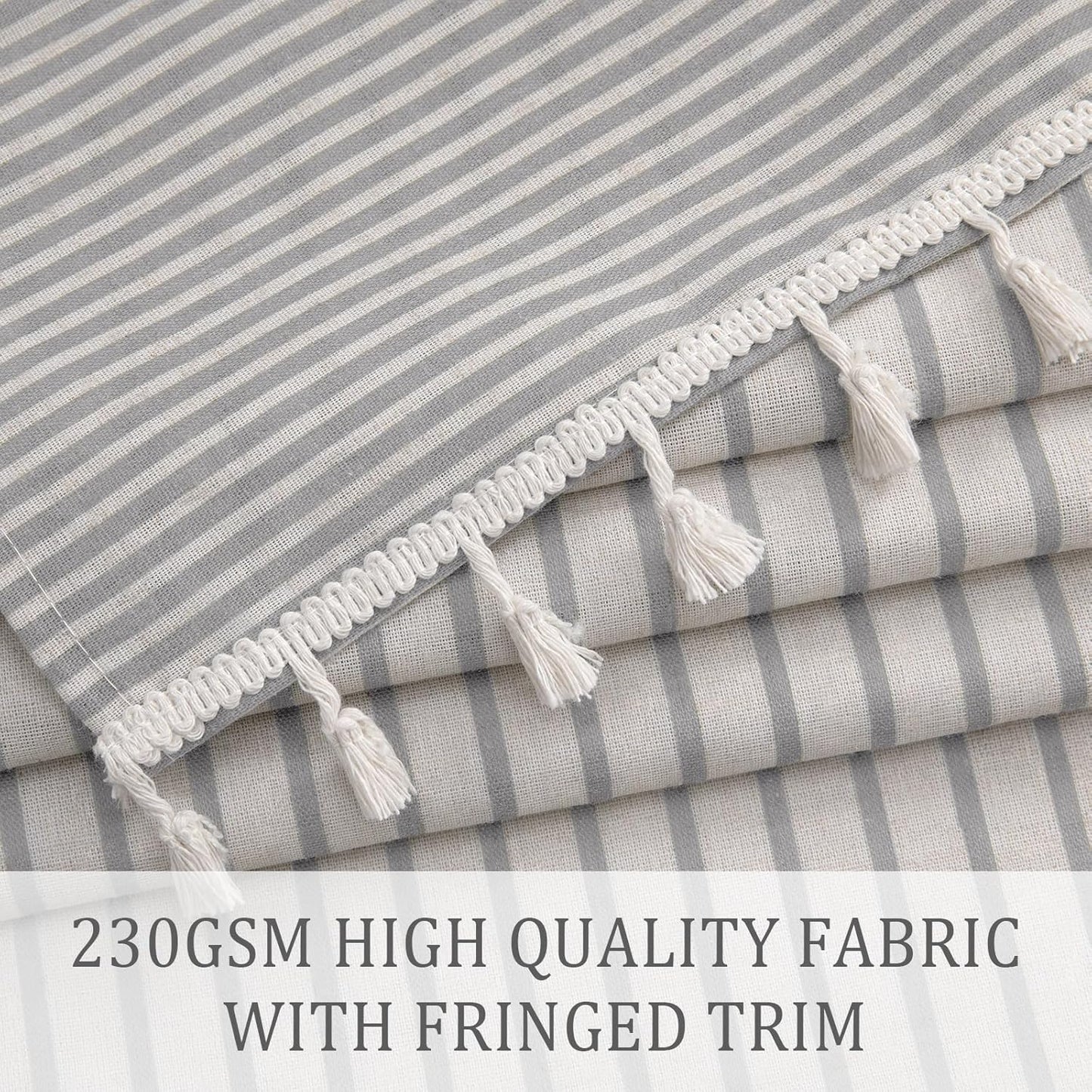 Awellife Farmhouse Grey Shower Curtain for Bathroom Linen Texture Stripe Tassel Shower Curtain 72 X 84 Inches Neutral
