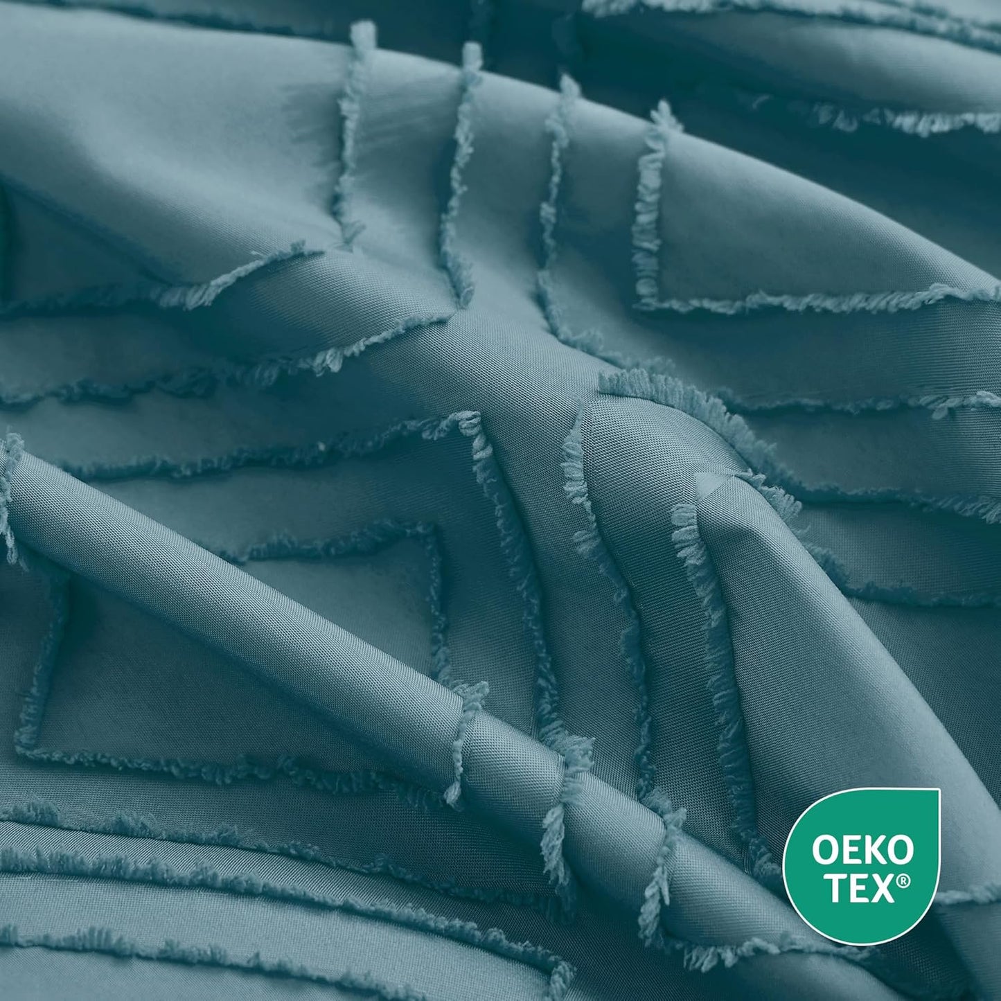 JELLYMONI Duvet Cover Full Size Grayish Blue - 3PCS Boho Duvet Cover Set Plaid Polyester Tufted Bohemian Jacquard Knit Textured Comforter Cover 80×90in Rhombic Geometric Pattern Corner Ties & Zipper