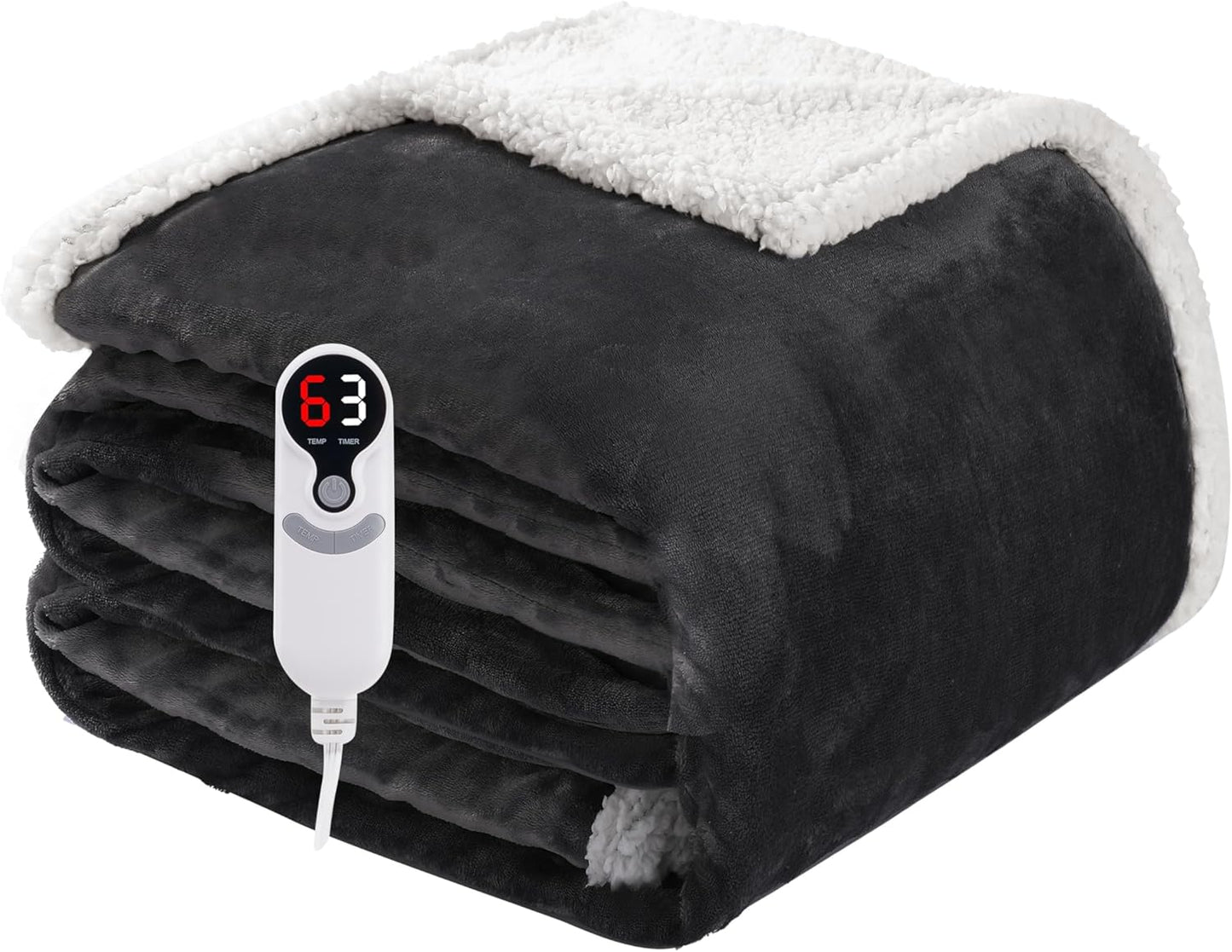 Electric Heated Blanket Full Size 72"x84", Soft Flannel with Overheat Protection, 6 Adjustable Heat Settings & 10-Hour Auto-Off Timer, Fast Heating for Winter Comfort, Dark Gray