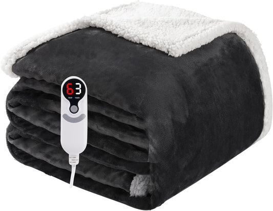 Electric Heated Blanket Full Size 72"x84", Soft Flannel with Overheat Protection, 6 Adjustable Heat Settings & 10-Hour Auto-Off Timer, Fast Heating for Winter Comfort, Dark Gray
