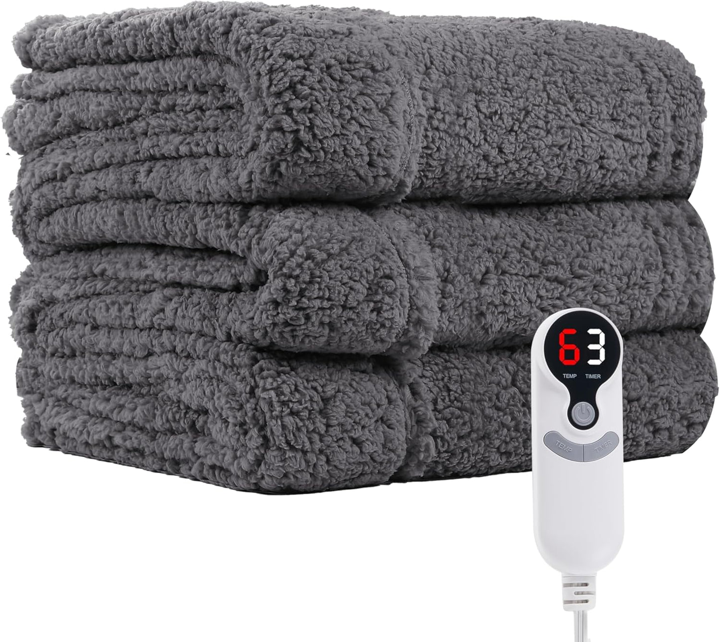 Electric Heated Blanket 6 Heating Settings & 3H Auto Off Throw 50×60 Cozy Double Sided Plush Sherpa Ultra-Soft Warm Thick, Machine Washable, Fast Quick Heating, Home Office Dark Gray