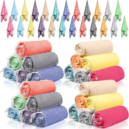 24 Pcs Turkish Beach Towel 30 x 60 Inch Extra Large Lightweight Travel Towel Cotton Turkish Bath Towels Oversized Quick Dry Beach Towels Absorbent Towels Swim Towel (Multicolor)