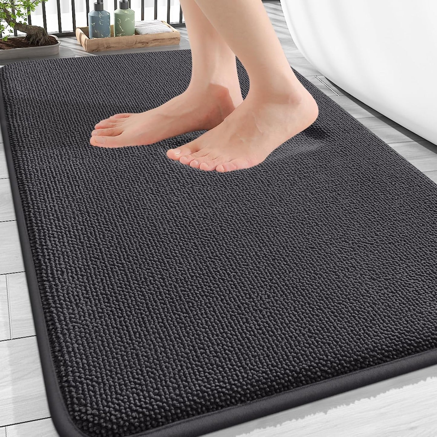 OLANLY Thick Memory Foam Bath Mat Rug 34x21, Extra Soft Absorbent Bathroom Rug, Quick Dry Bath Mats, Non-Slip, Machine Washable Carpet for Bathroom, Tub and Shower, Home Decor Accessories, Dark Grey