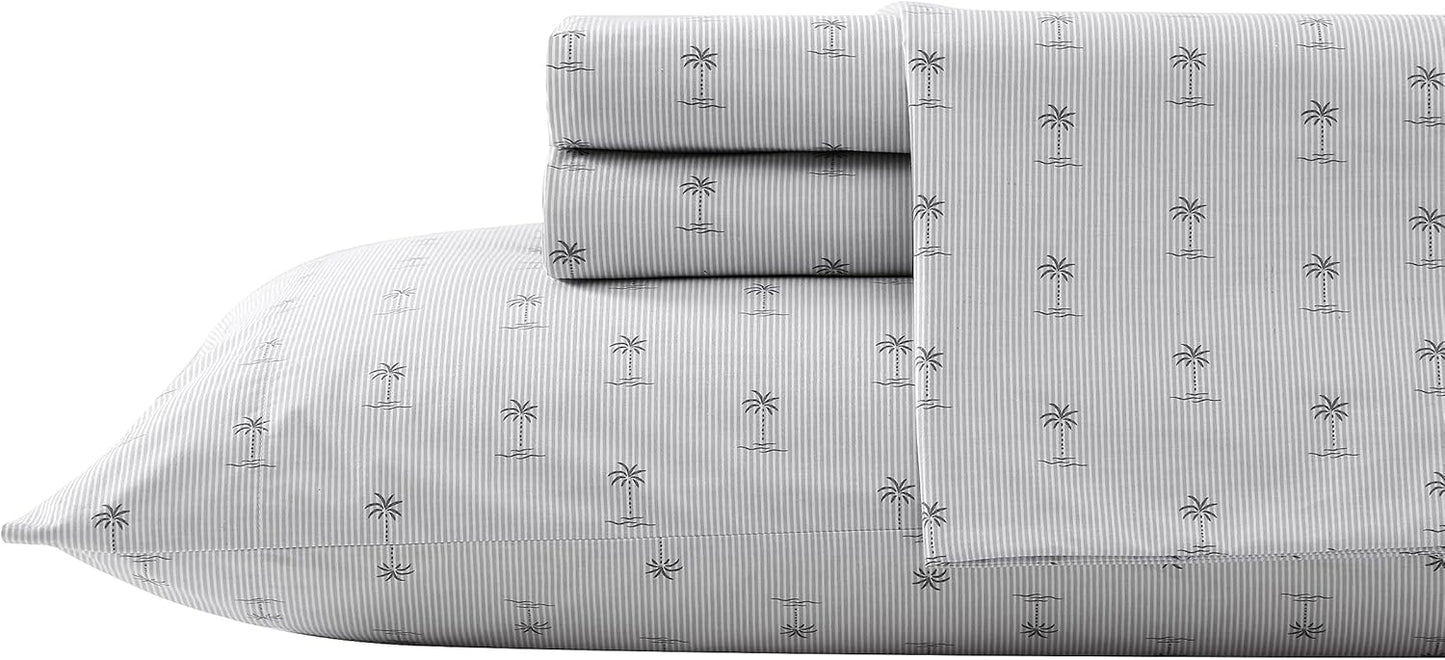 Tommy Bahama - King Sheet Set, Cotton Percale Bedding Set, Crisp & Cool, Stylish Bedding Set (Kew Palms Grey, King)