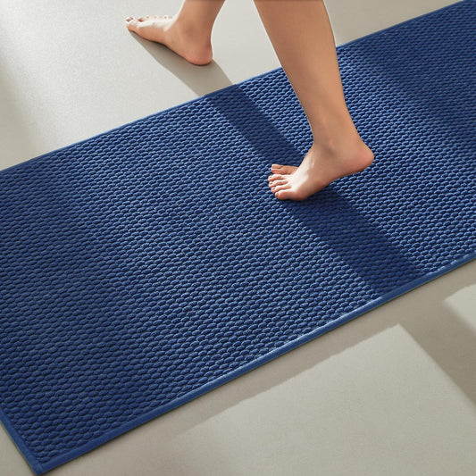 Bathroom Runner Rugs, Long Bath Mat Runner Washable Thin Quick Dry Low Pile Bathroom Runner Rugs Non Slip, Navy Blue 24"x70"