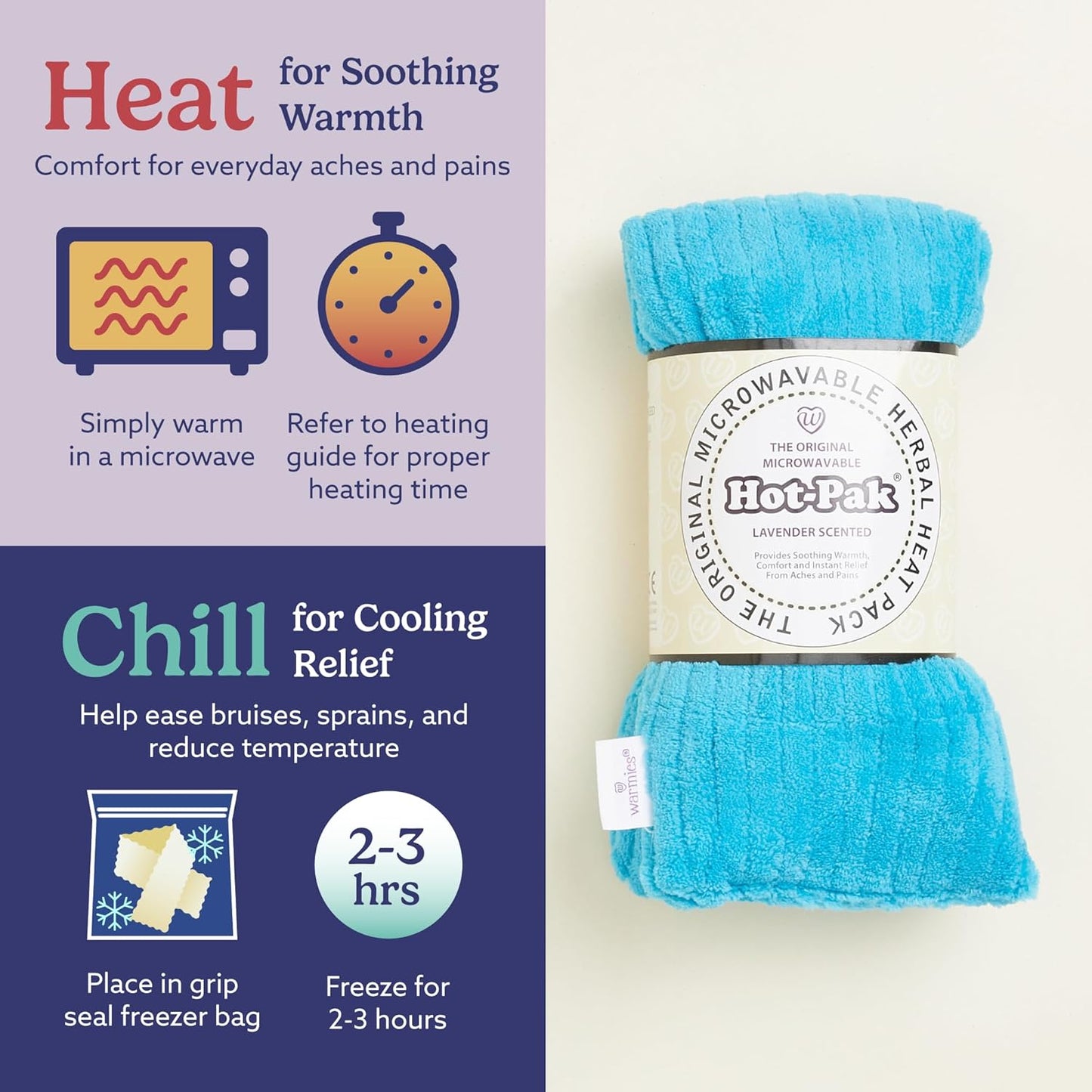 warmies Hot-Pak, Microwavable Neck Wrap - Heating & Cooling Plush Pad for Calming Relaxation - Weighted & Heated Neck Warmer with Scented Lavender - Microwave Heat Pad for Aches & Pain - Blue